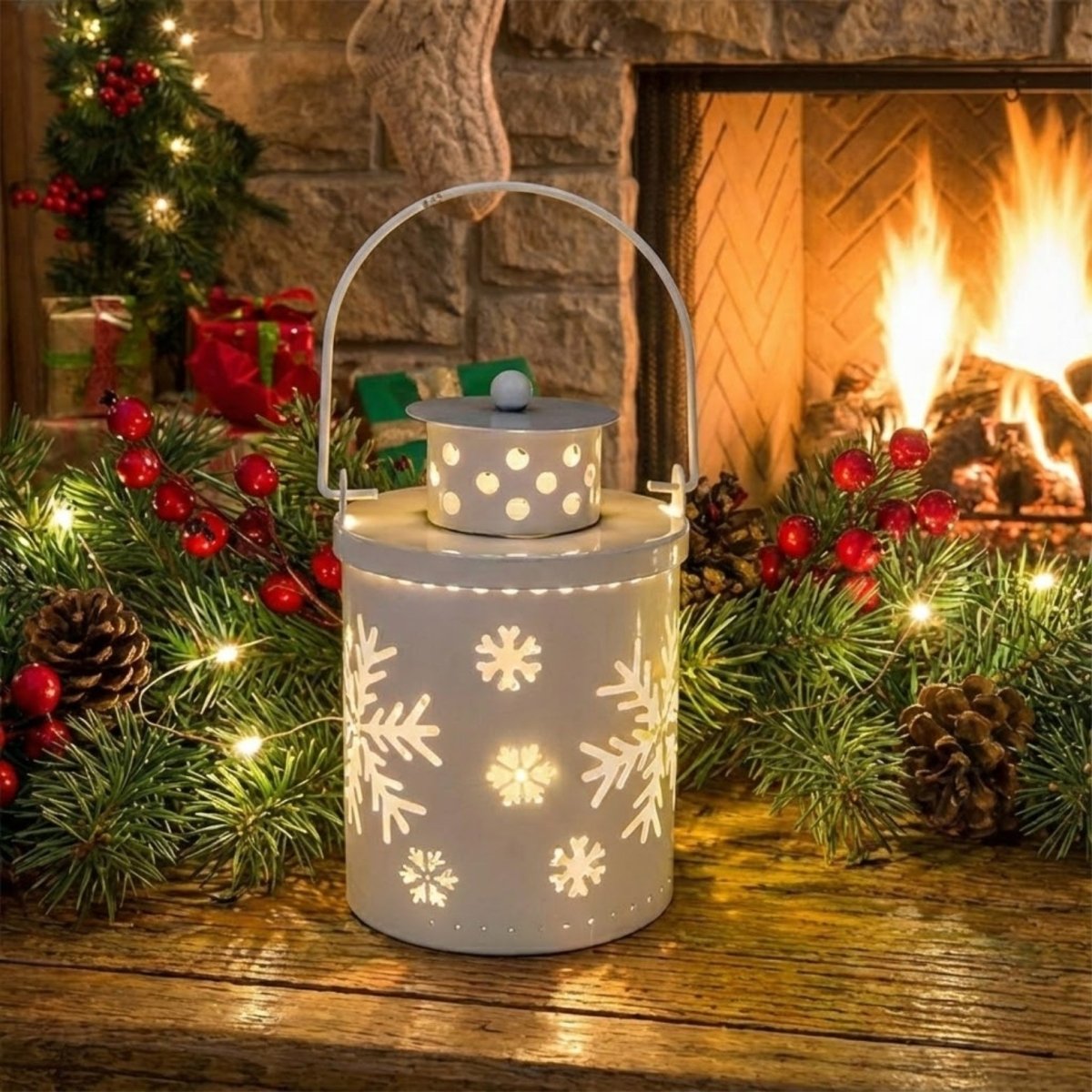 Set de 3 Faroles Decorativos de Metal con Luz LED sin Llama para Interior
