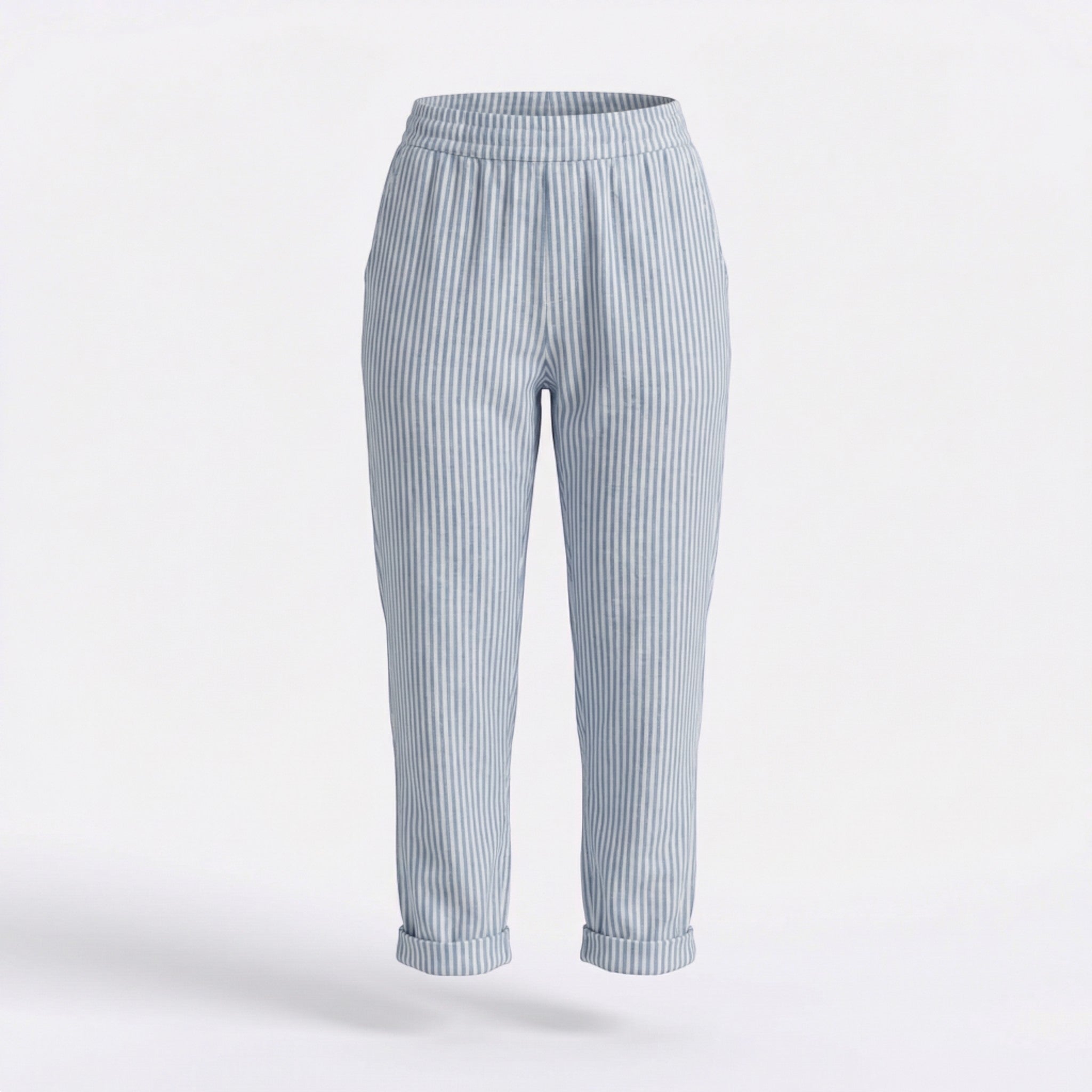 Pantalones Capri de Pernera Ancha con Rayas Verticales y Talle Alto para Mujer