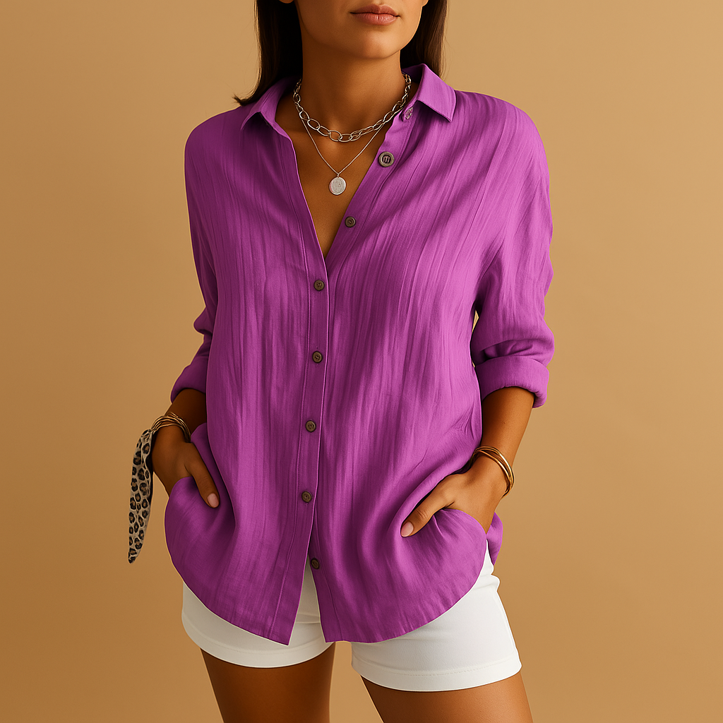 Blusa de manga larga para mujer - corte relajado con botones - oficina