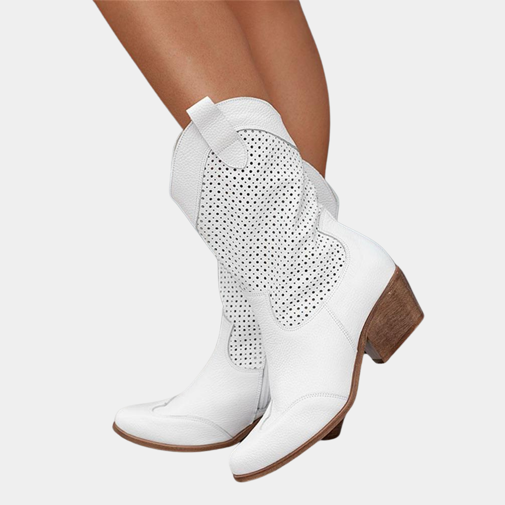 Botas cowboy mujer — cuero — perforadas media caña — diario