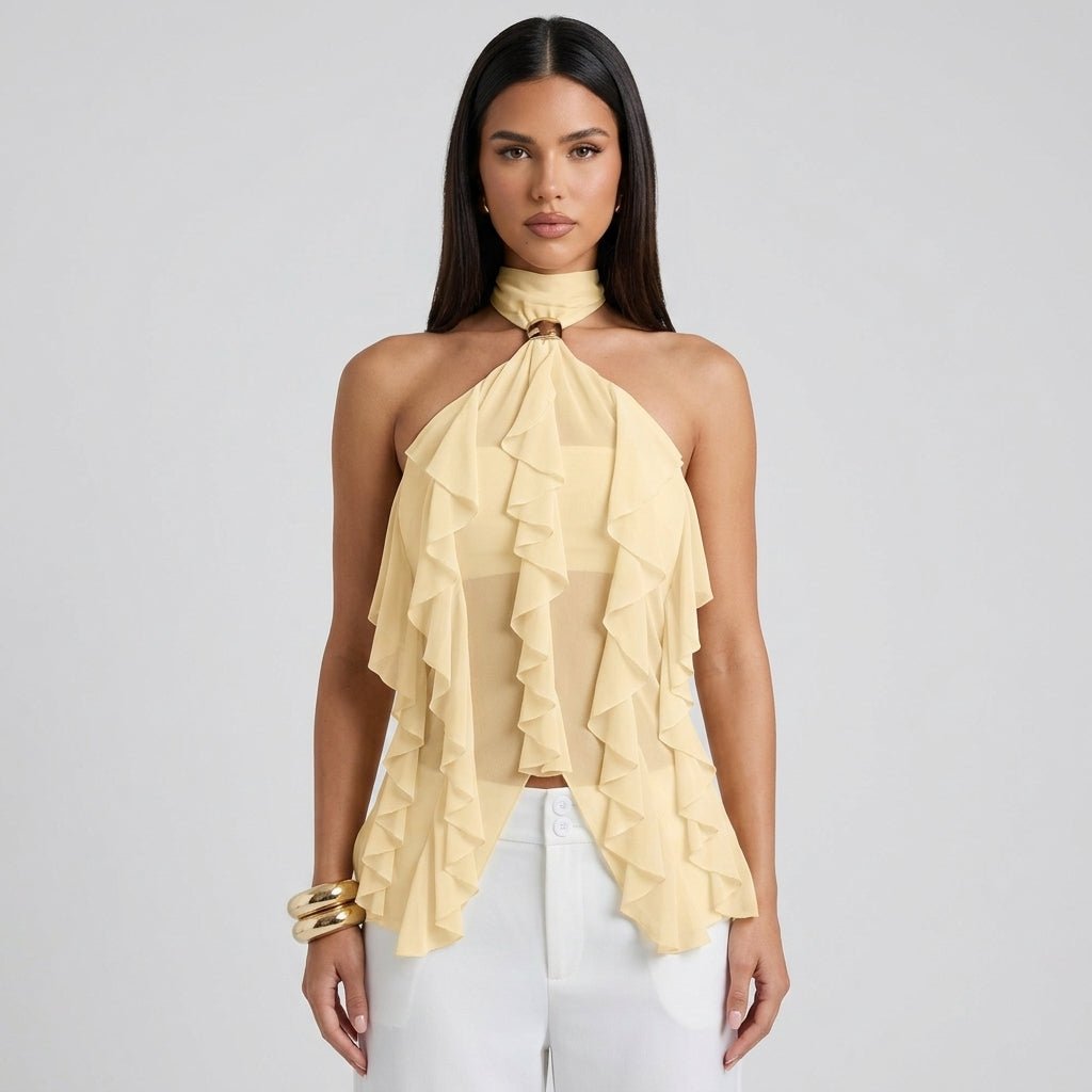 Top halter mujer con volantes | blusa sin mangas para eventos