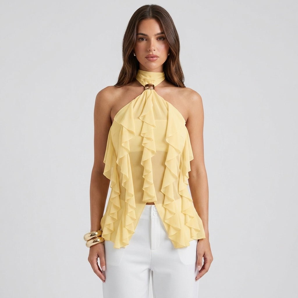 Top halter mujer con volantes | blusa sin mangas para eventos