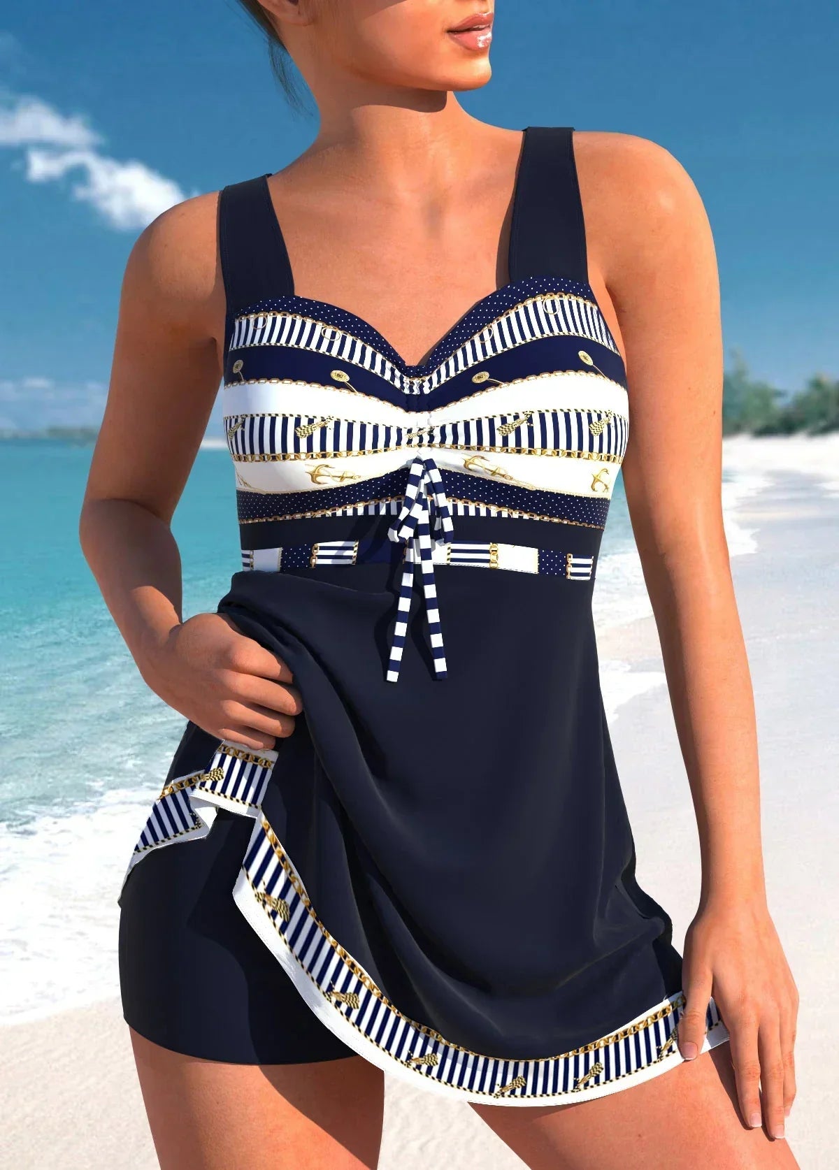 Conjunto de Tankini para Mujer con Falda de Estampado Gráfico y Tirantes Anchos