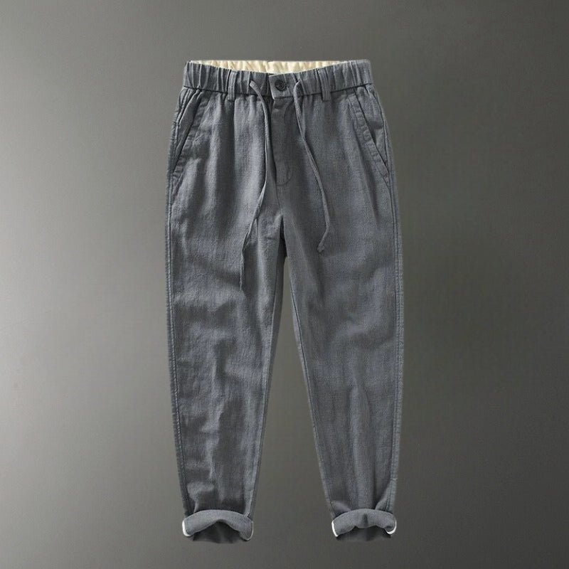Pantalones de Lino y Algodón para Hombre de Corte Recto con Cintura Elástica