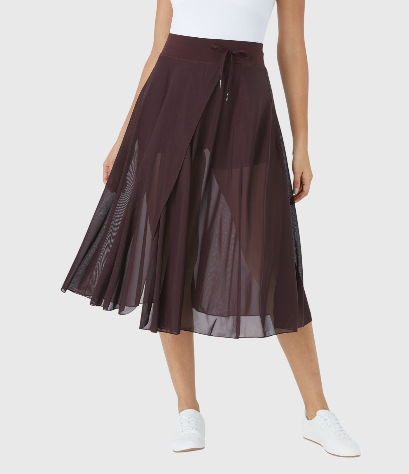 Falda Midi Acampanada de Talle Alto para Mujer con Cordón Ajustable