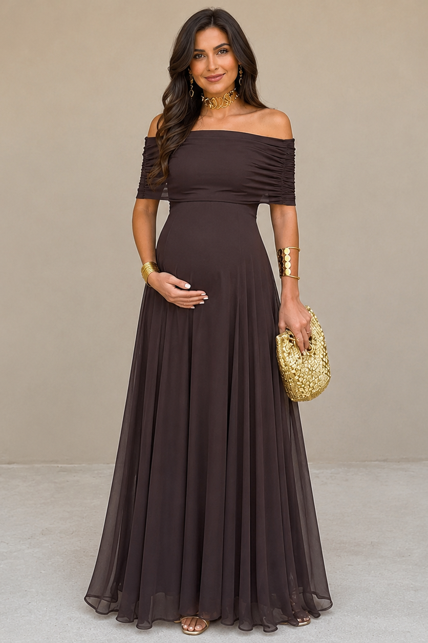 Vestido maternidad largo hombros descubiertos