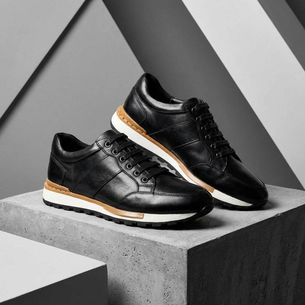 Zapatillas de Cuero Genuino para Hombre con Cordones y Suela de Goma Antideslizante