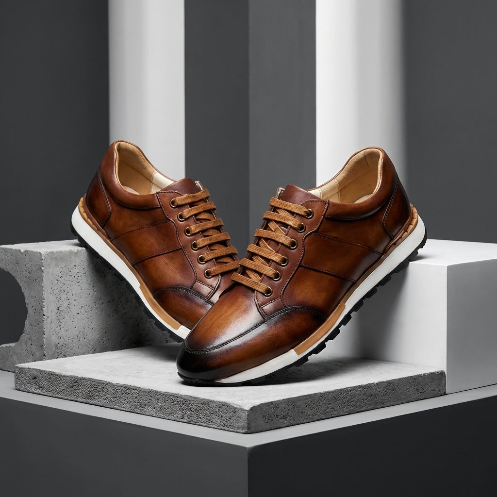 Zapatillas de Cuero Genuino para Hombre con Cordones y Suela de Goma Antideslizante