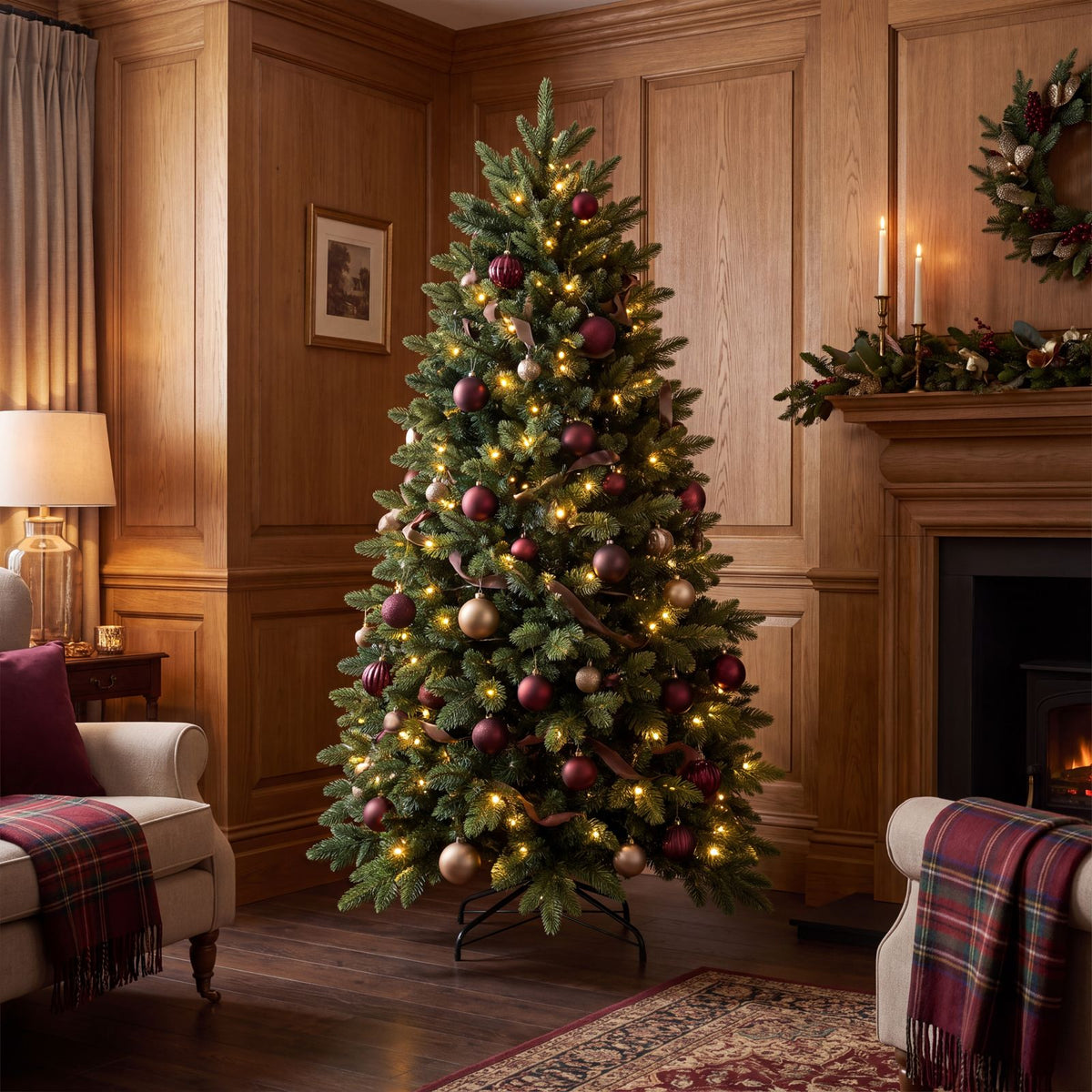 Árbol de Navidad Artificial Preiluminado de 180 cm con Luces LED y Ramas Realistas
