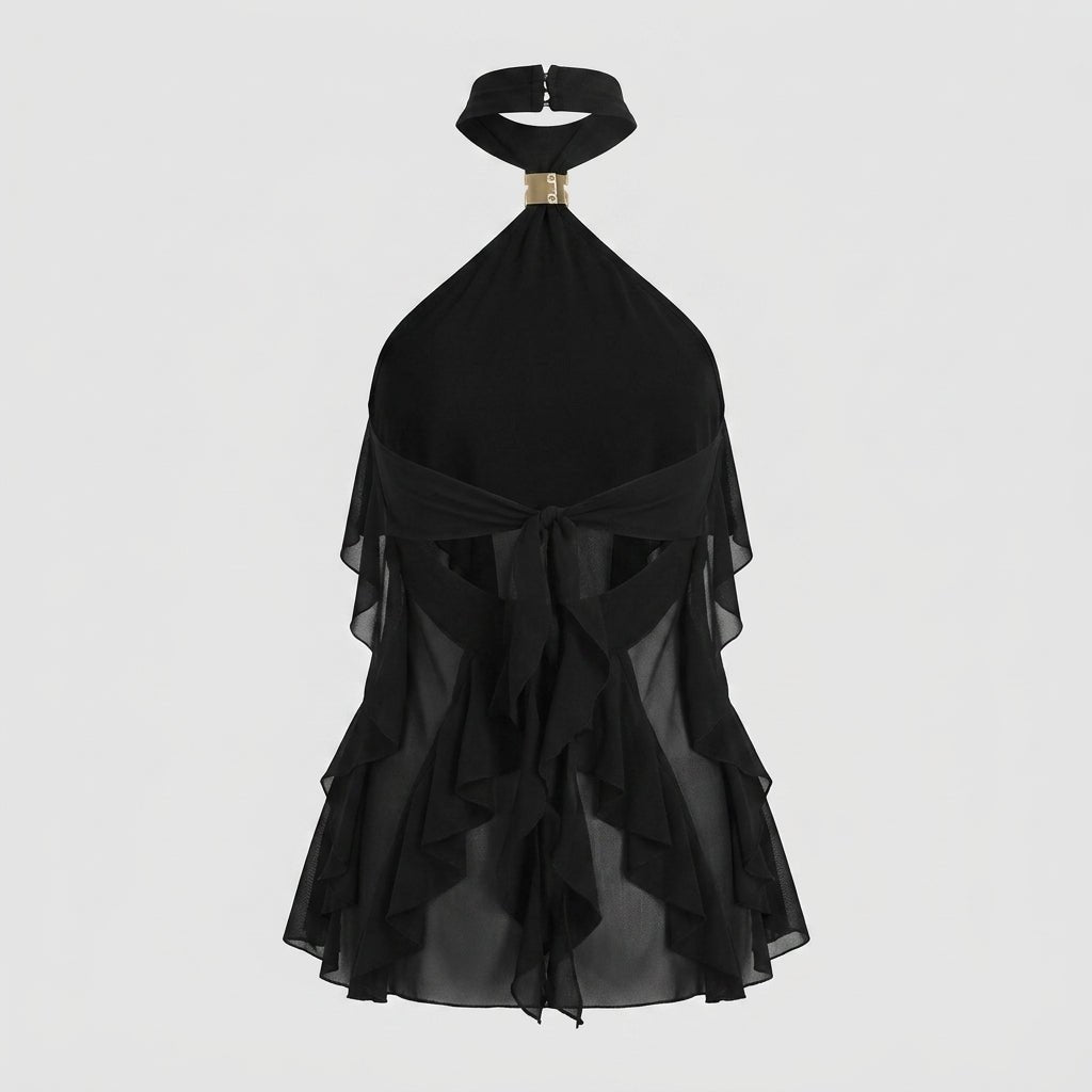 Top halter mujer con volantes | blusa sin mangas para eventos