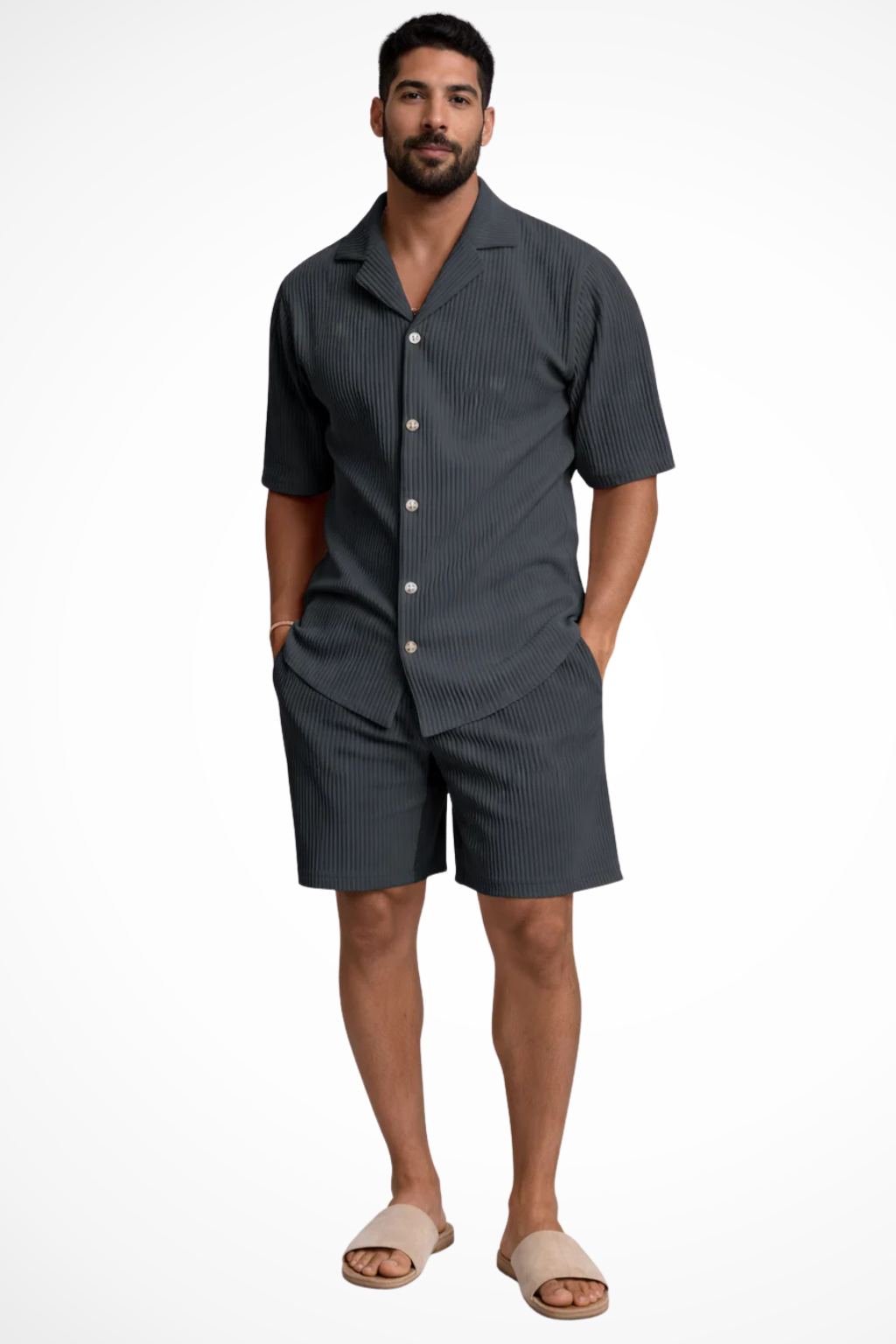 Conjunto de Dos Piezas para Hombre con Camisa de Manga Corta y Pantalones Cortos