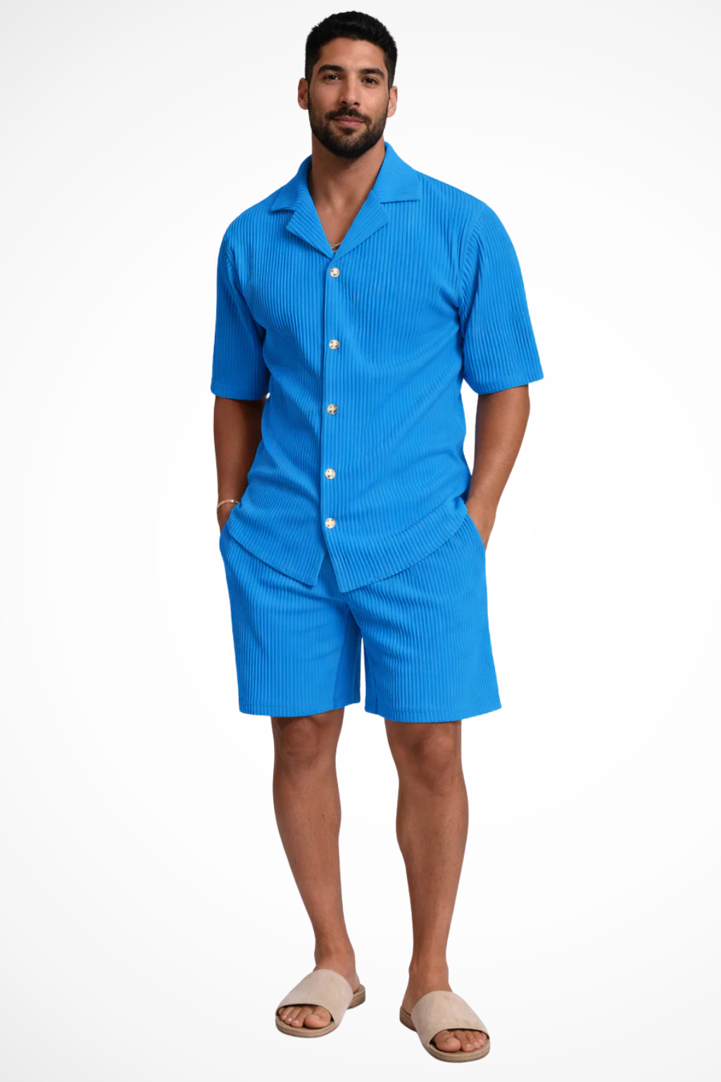Conjunto de Dos Piezas para Hombre con Camisa de Manga Corta y Pantalones Cortos