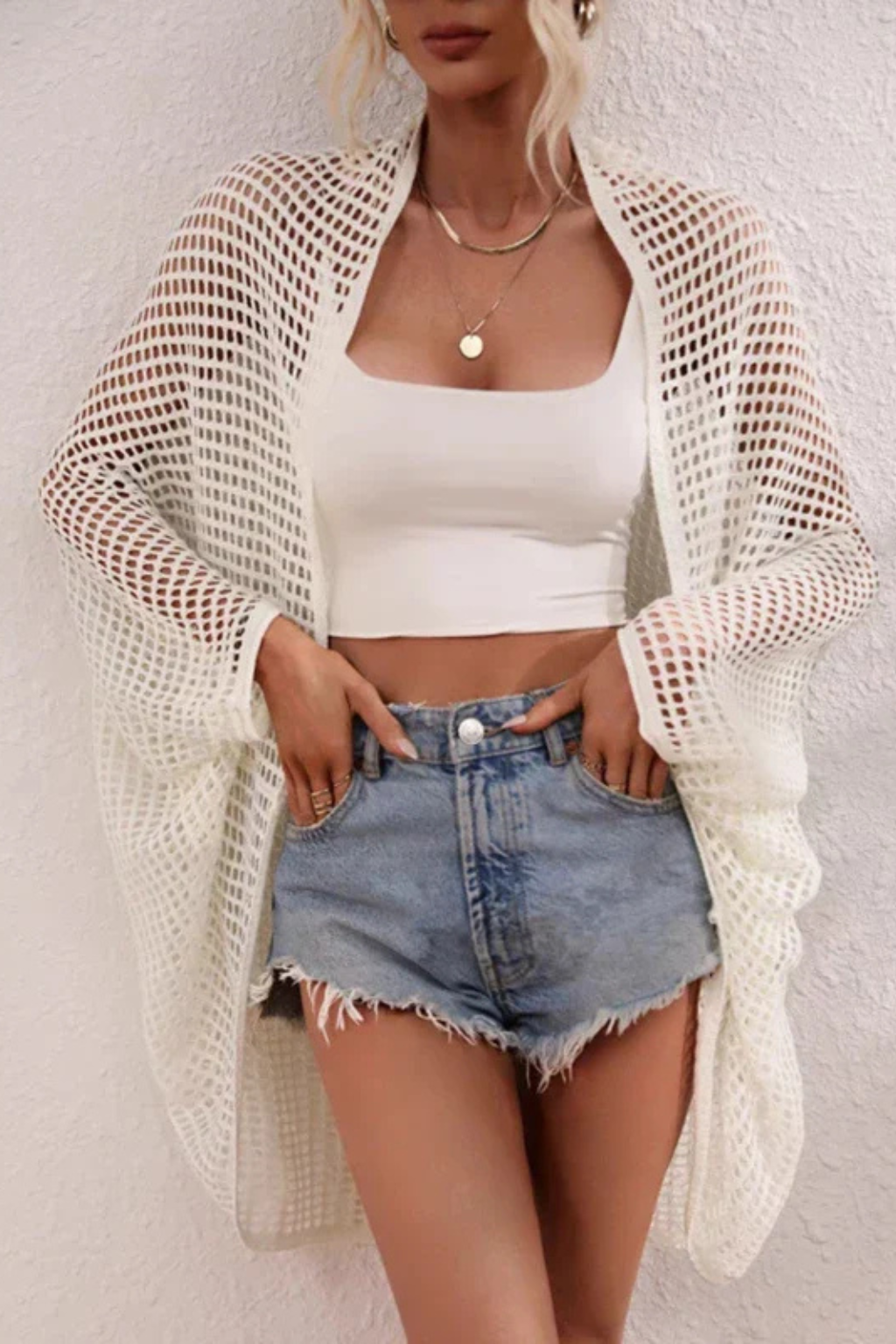 Cárdigan de Punto Calado para Mujer Chaqueta de Crochet y Beach Cover Up