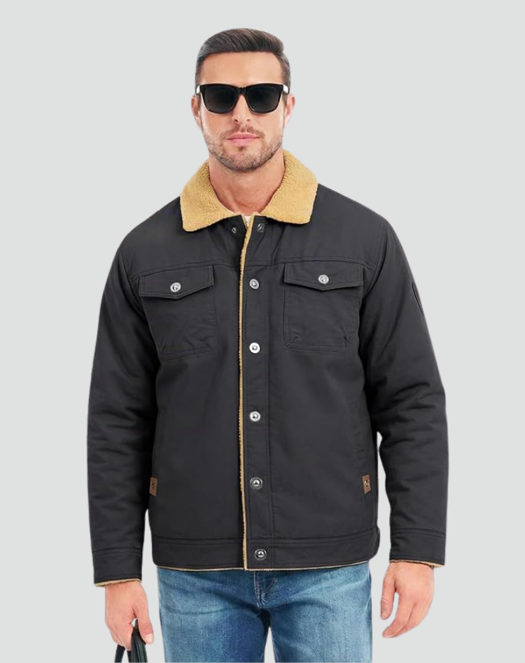 Chaqueta de Hombre con Forro Suave y Cierre de Botones a Presión