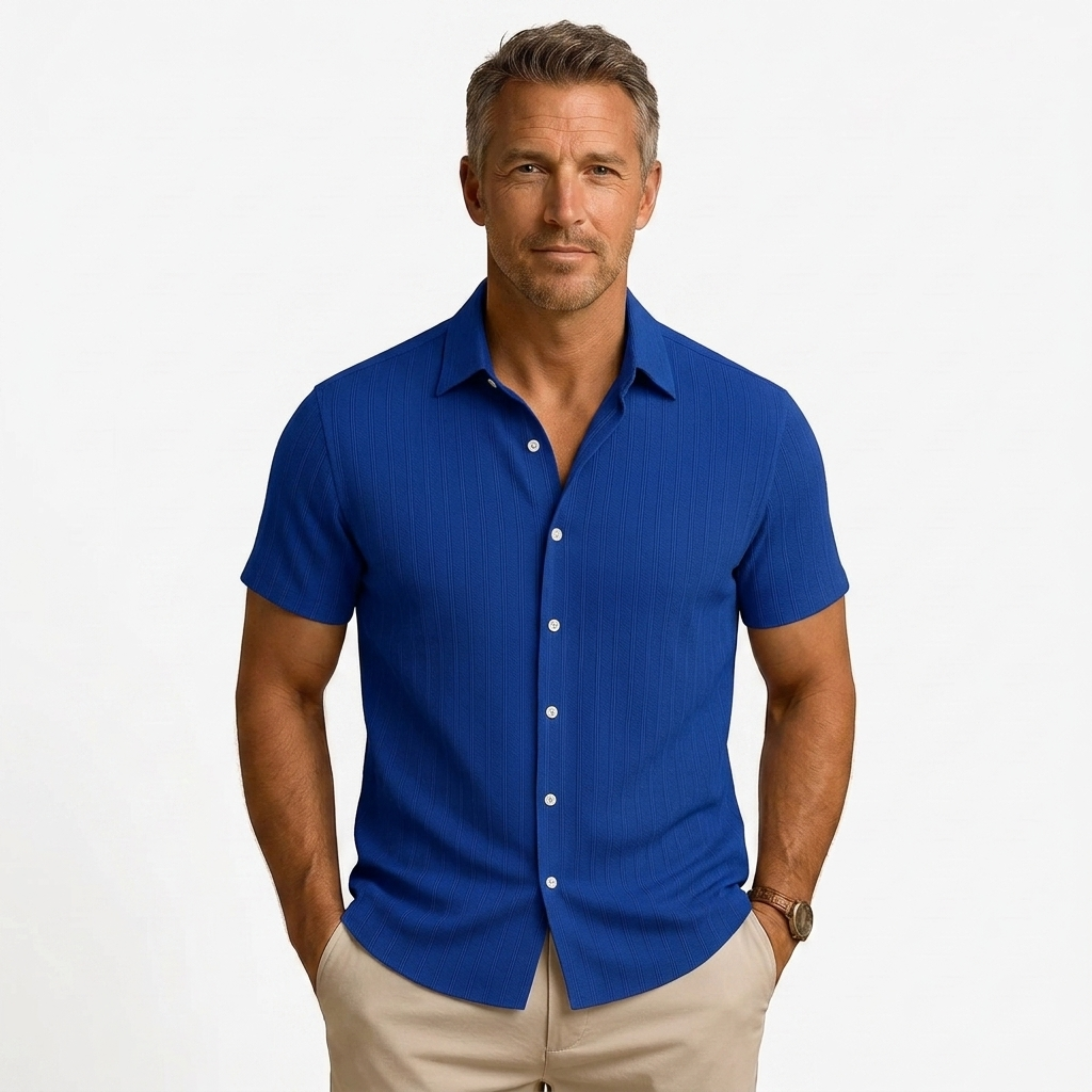 Camisa de algodón y lino | diseño manga corta para playa