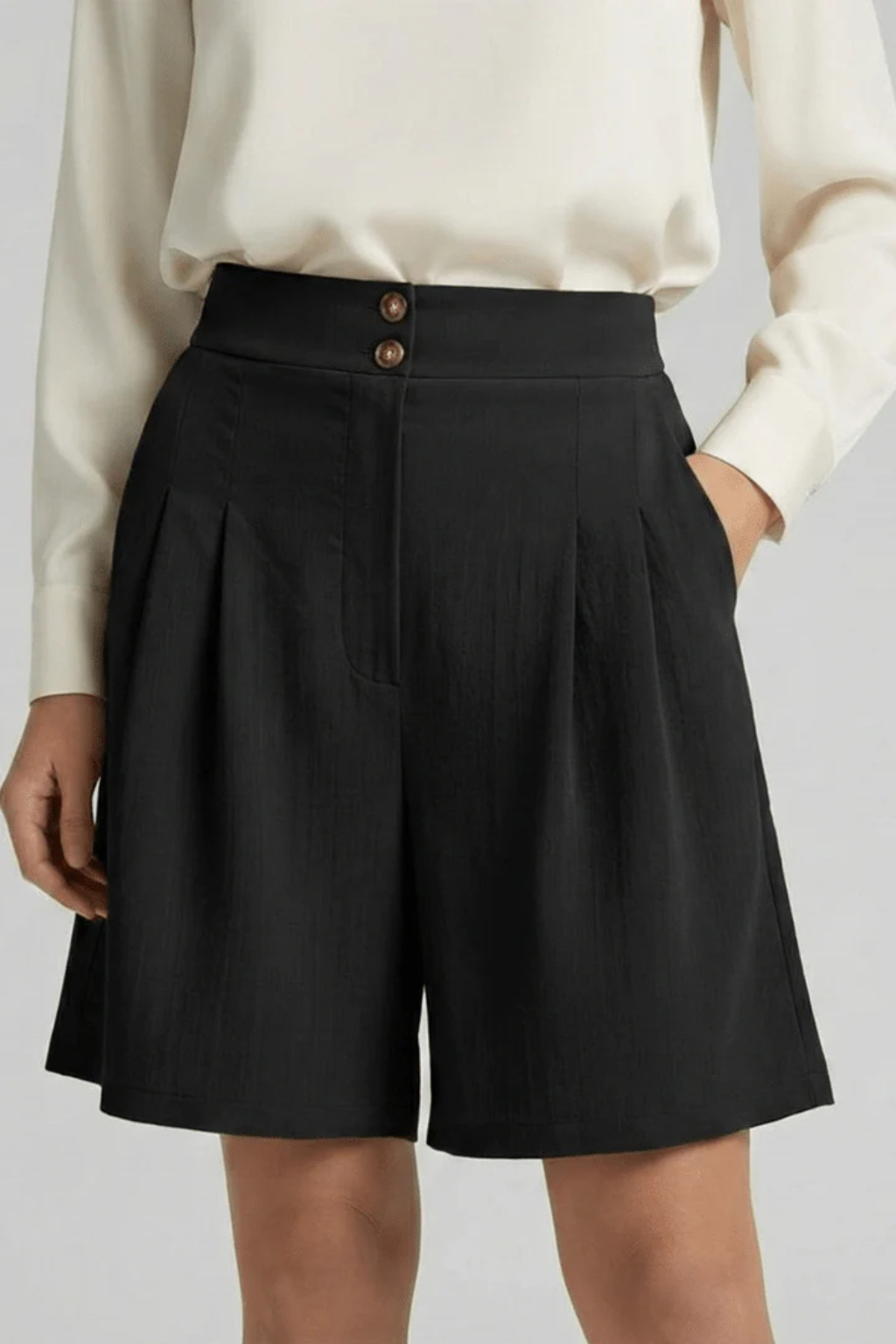 Pantalones Cortos Bermuda de Talle Alto con Pinzas y Corte Sartorial para Mujer