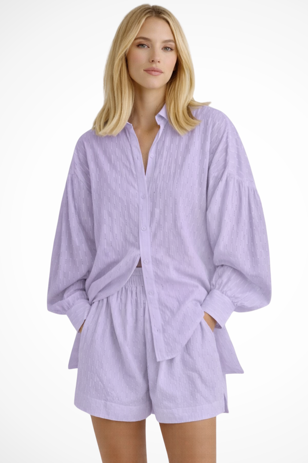 Conjunto de Dos Piezas para Mujer con Camisa Broderie y Pantalones Cortos