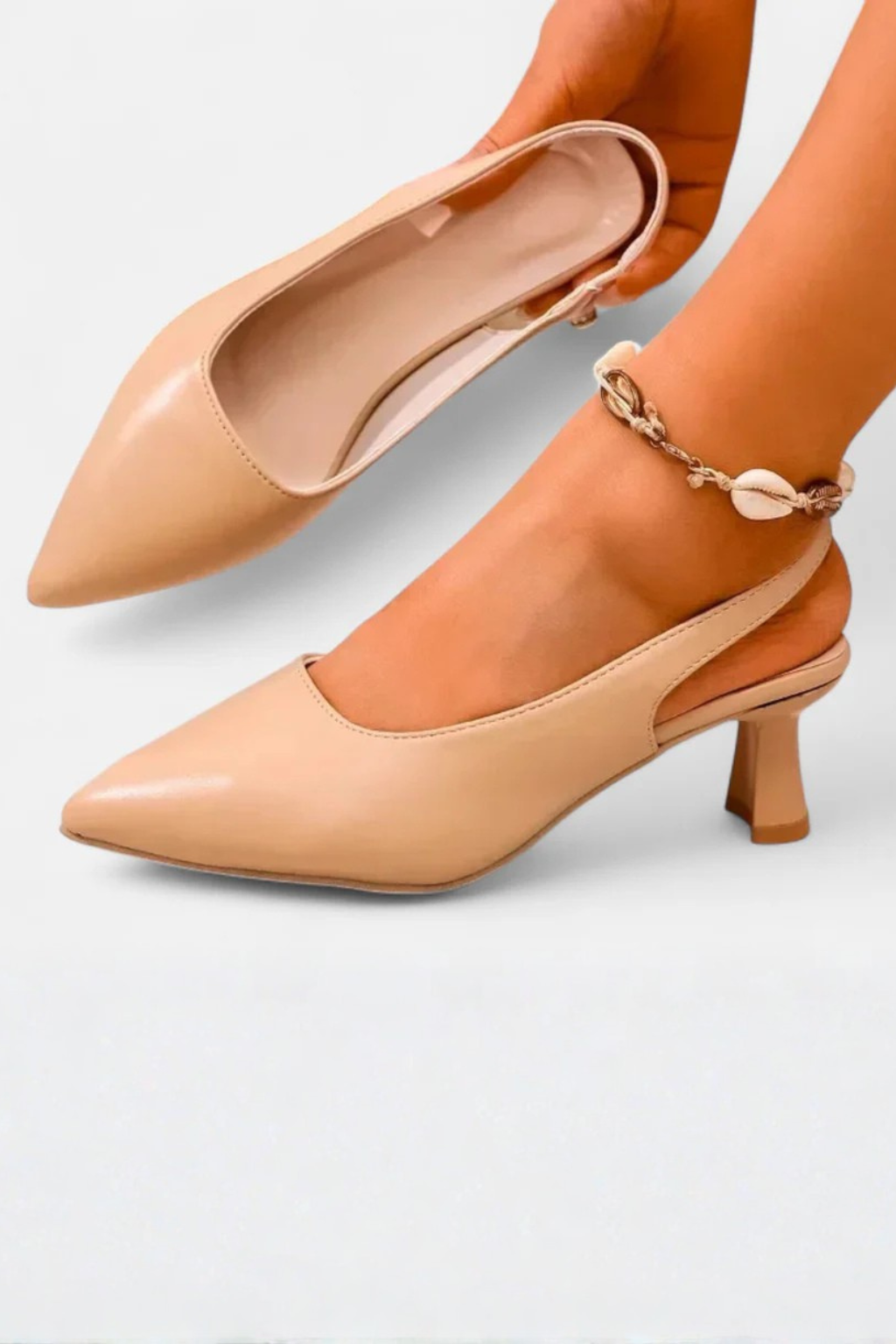 Escarpins slingback à bout pointu pour femme, talon bas kitten heel