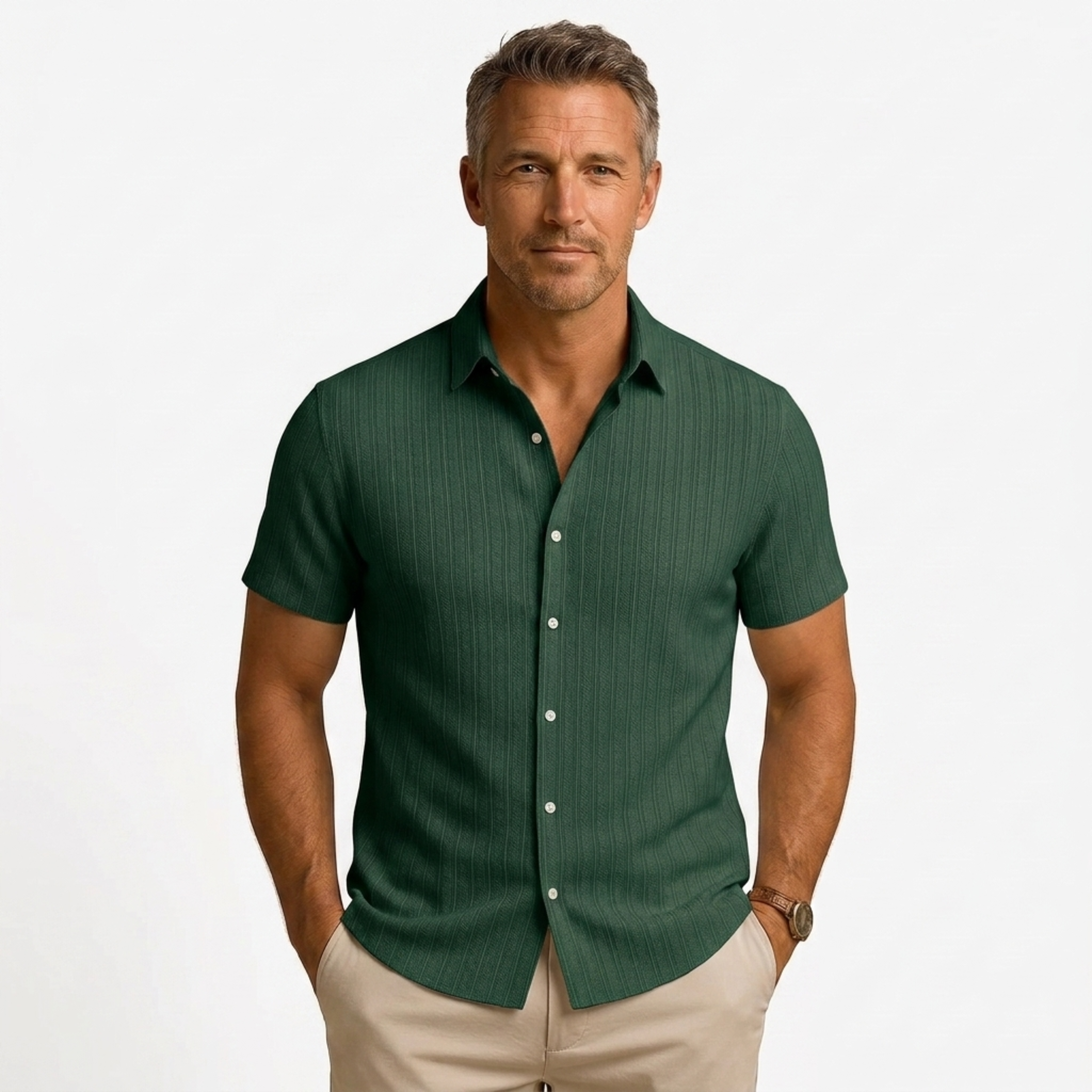 Camisa de algodón y lino | diseño manga corta para playa