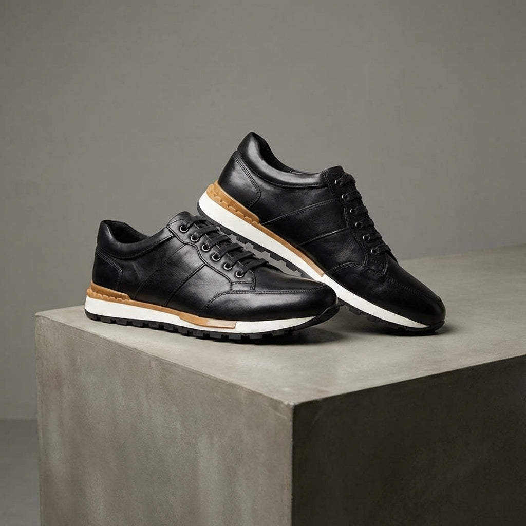Zapatillas de Cuero Genuino para Hombre con Cordones y Suela de Goma Antideslizante