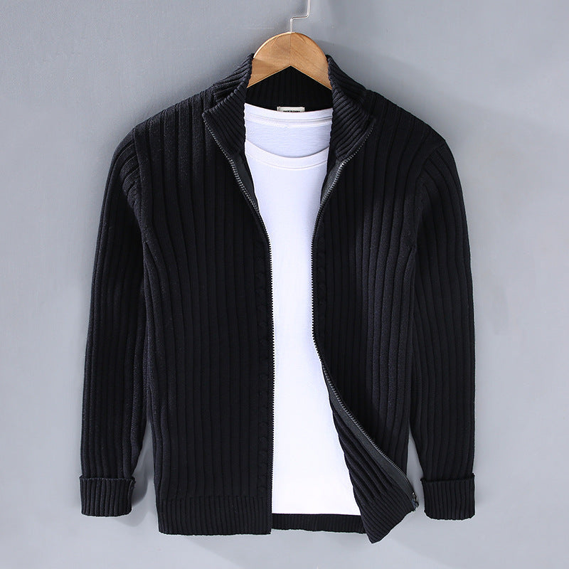 Chaqueta de punto para hombre con cremallera frontal y cuello alto ajustada