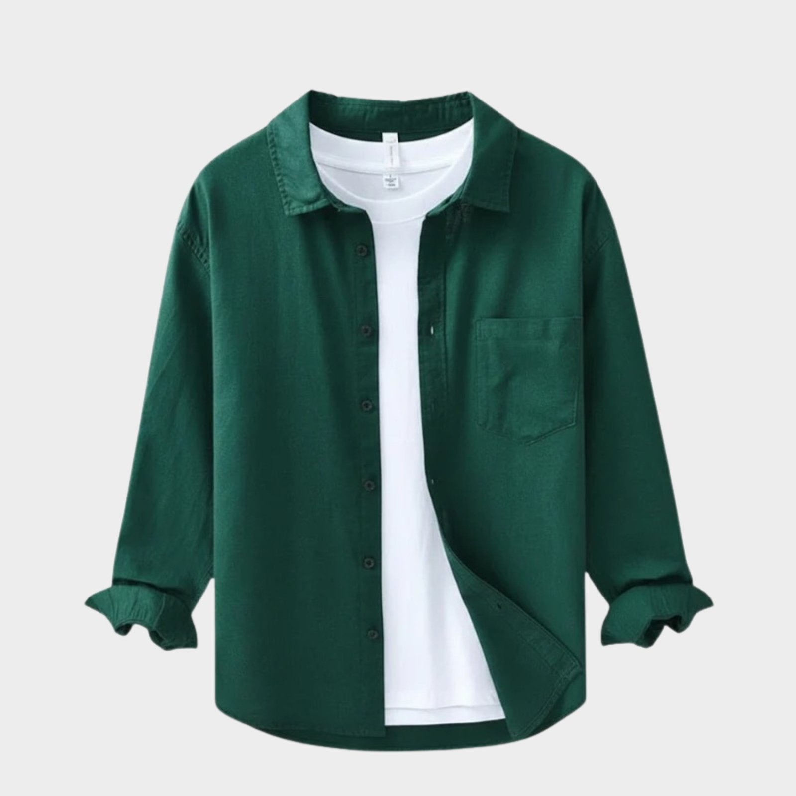 Camisa de Algodón y Lino para Hombre de Manga Larga con Cuello de Solapa y Botones