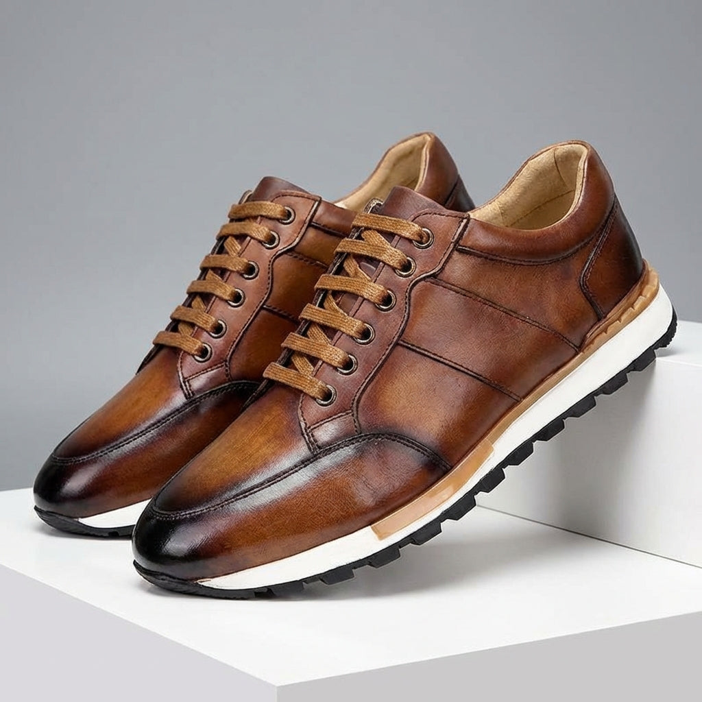 Zapatillas de Cuero Genuino para Hombre con Cordones y Suela de Goma Antideslizante