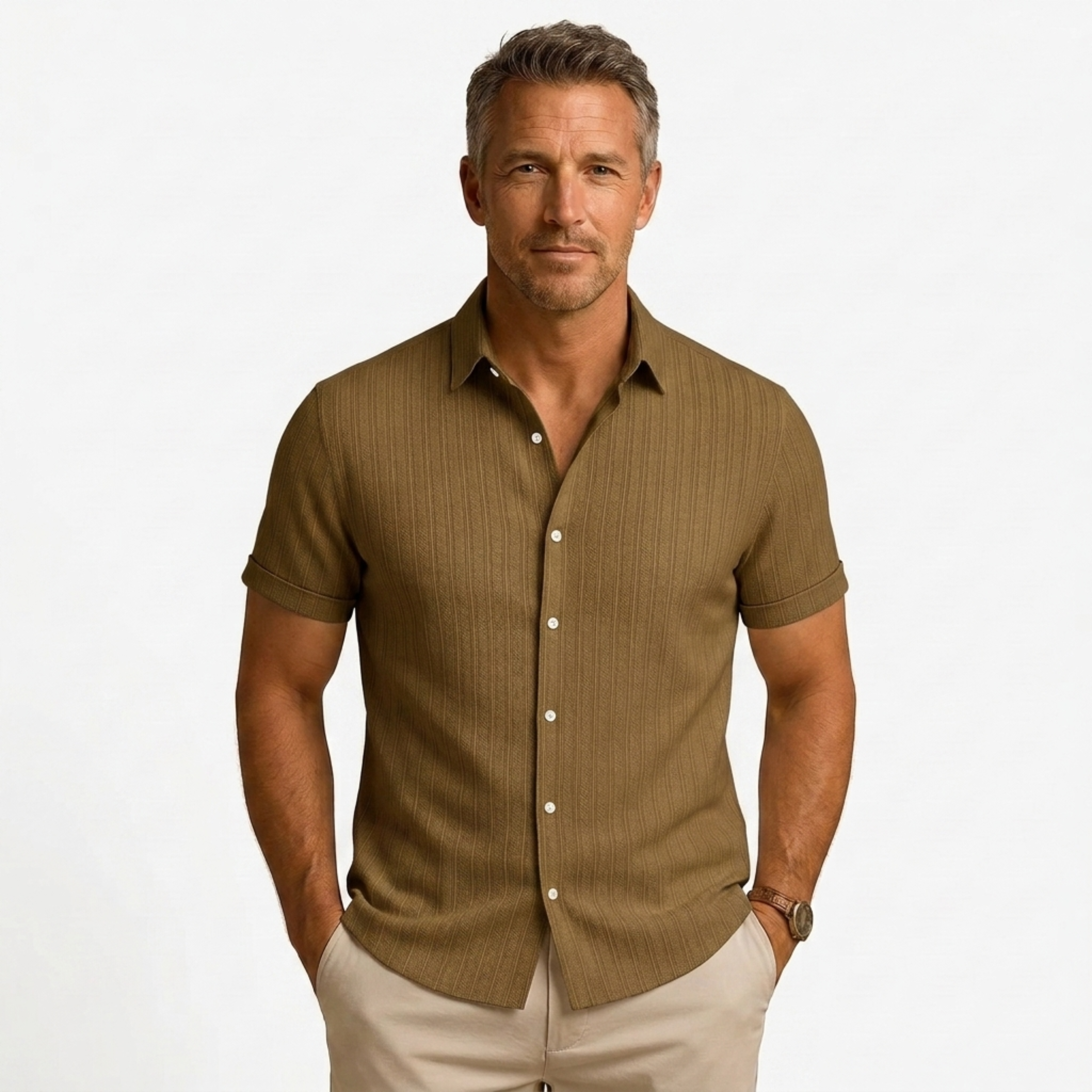 Camisa de algodón y lino | diseño manga corta para playa