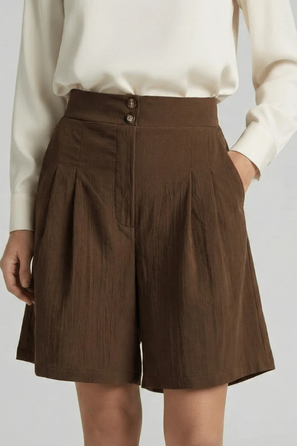 Pantalones Cortos Bermuda de Talle Alto con Pinzas y Corte Sartorial para Mujer
