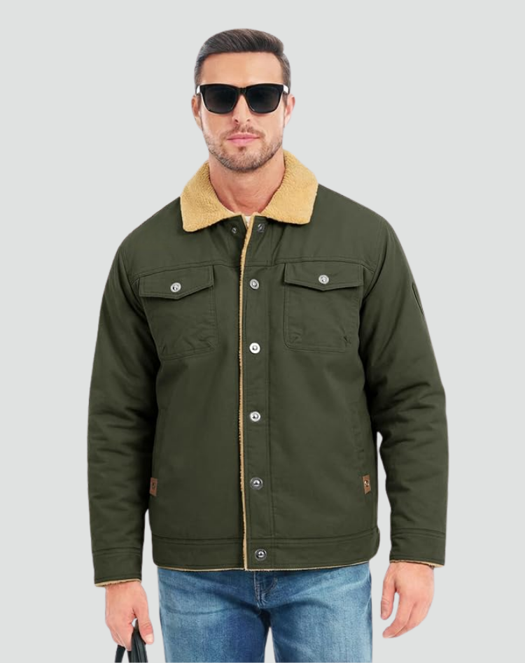 Chaqueta de Hombre con Forro Suave y Cierre de Botones a Presión