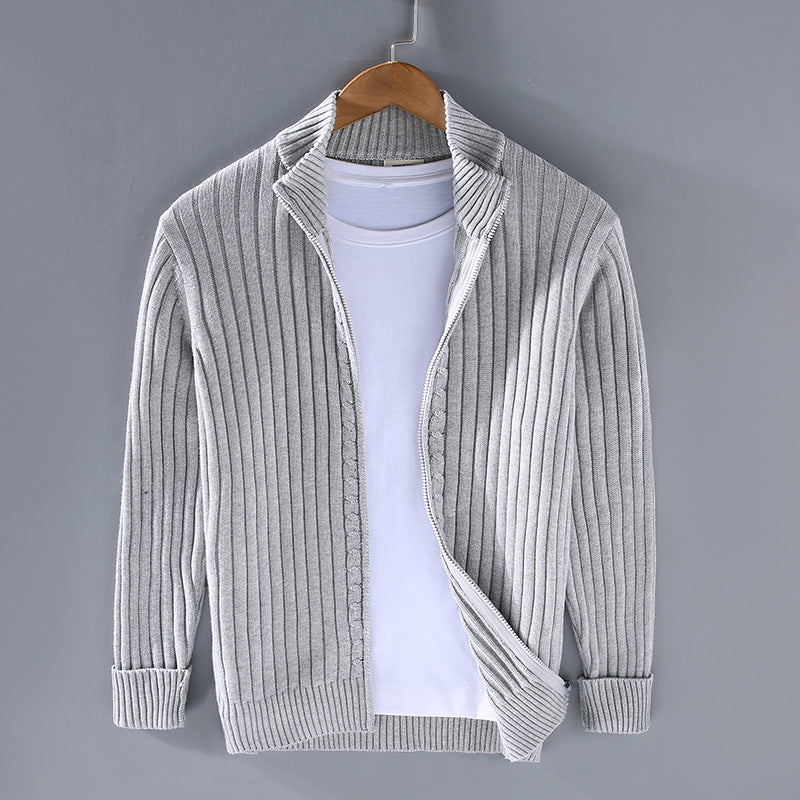 Chaqueta de punto para hombre con cremallera frontal y cuello alto ajustada