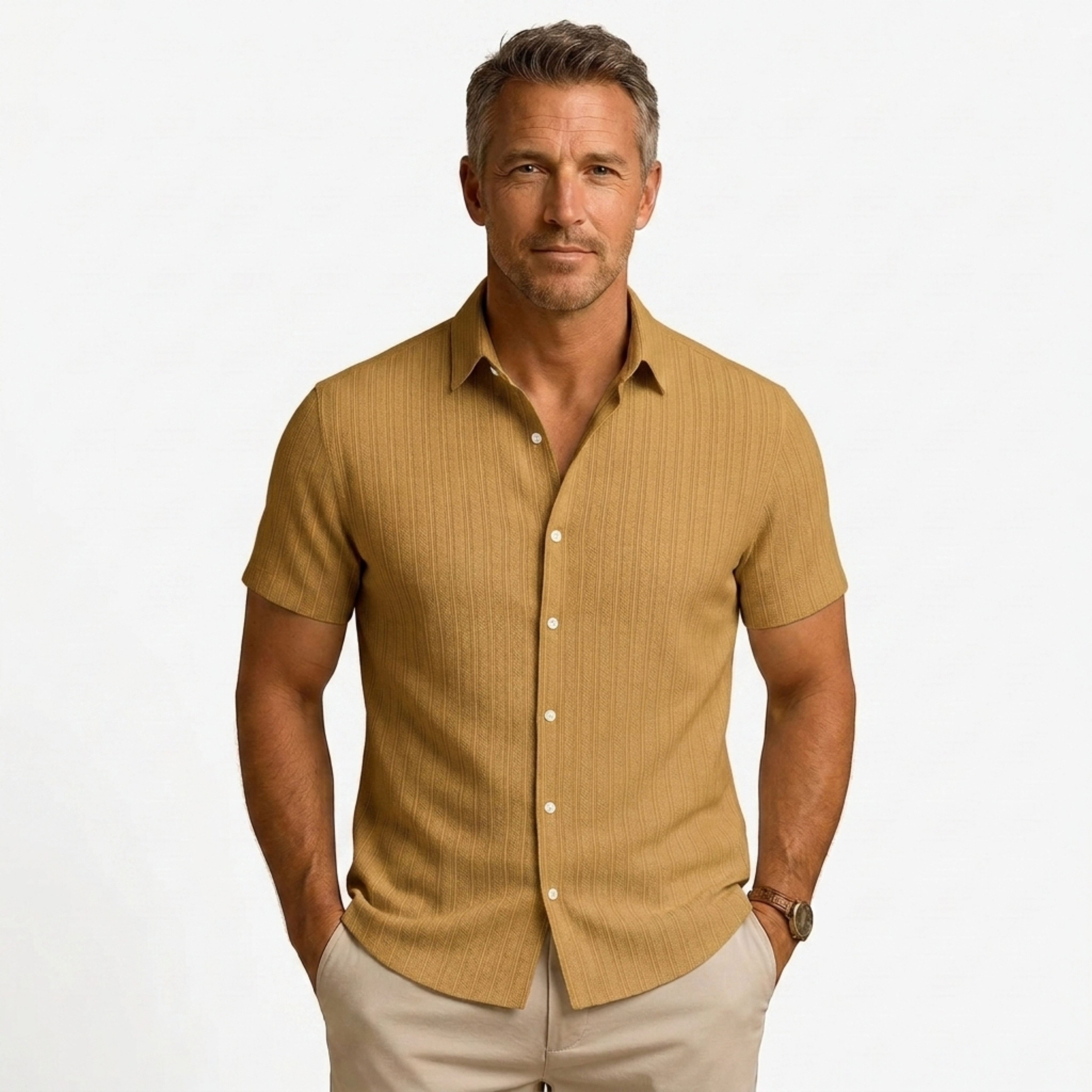 Camisa de algodón y lino | diseño manga corta para playa