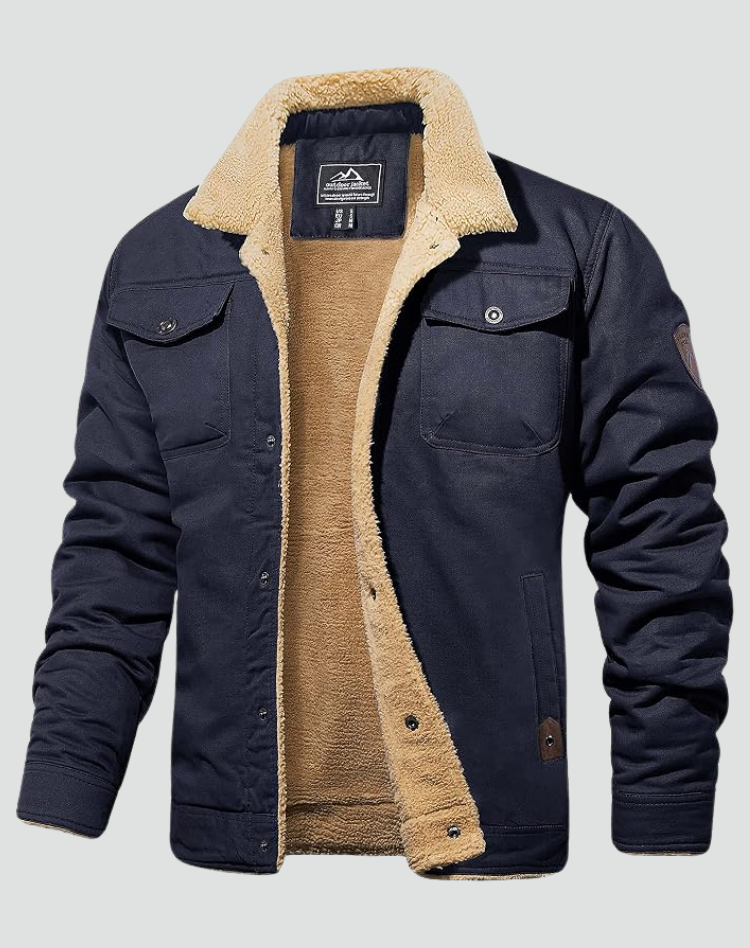Chaqueta de Hombre con Forro Suave y Cierre de Botones a Presión
