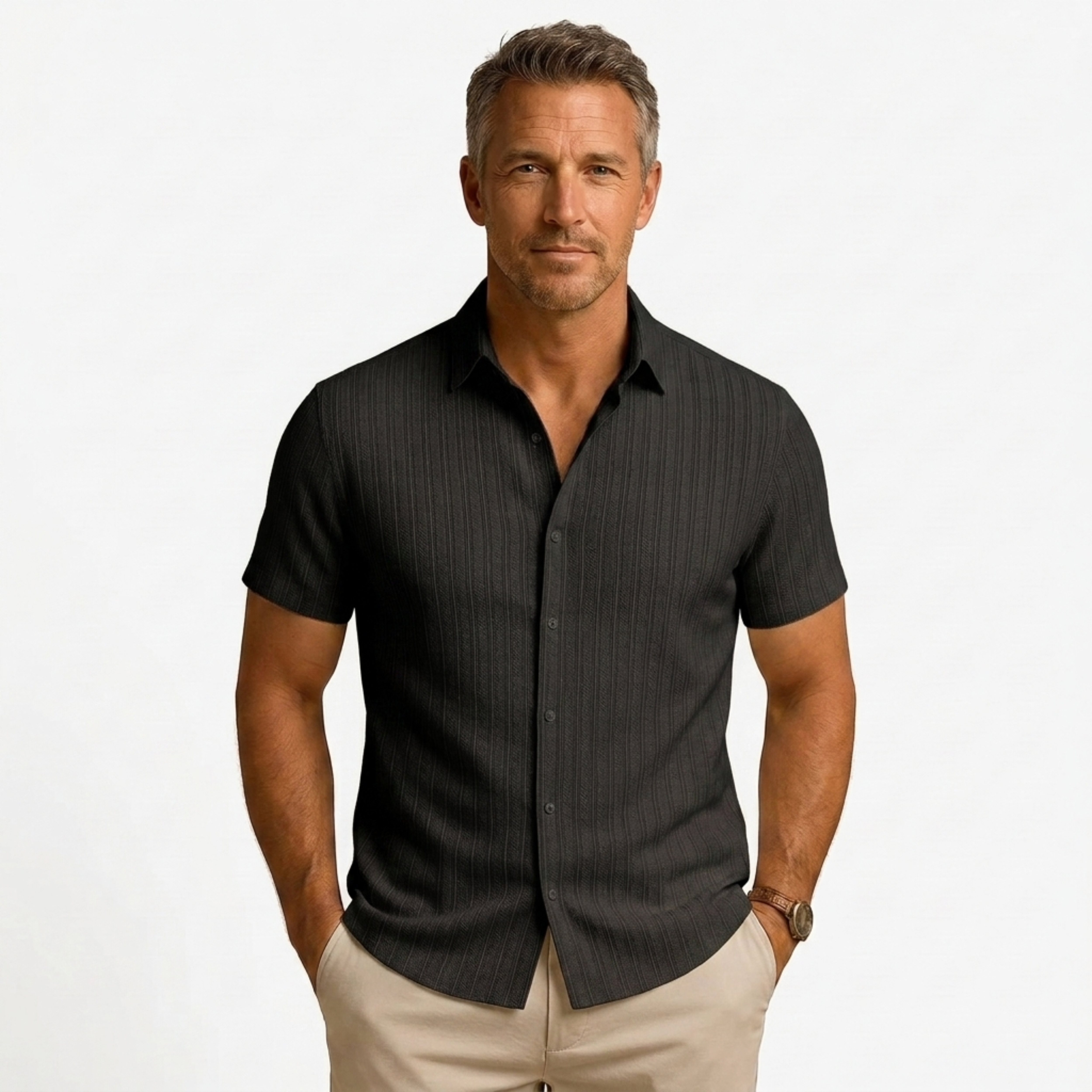 Camisa de algodón y lino | diseño manga corta para playa