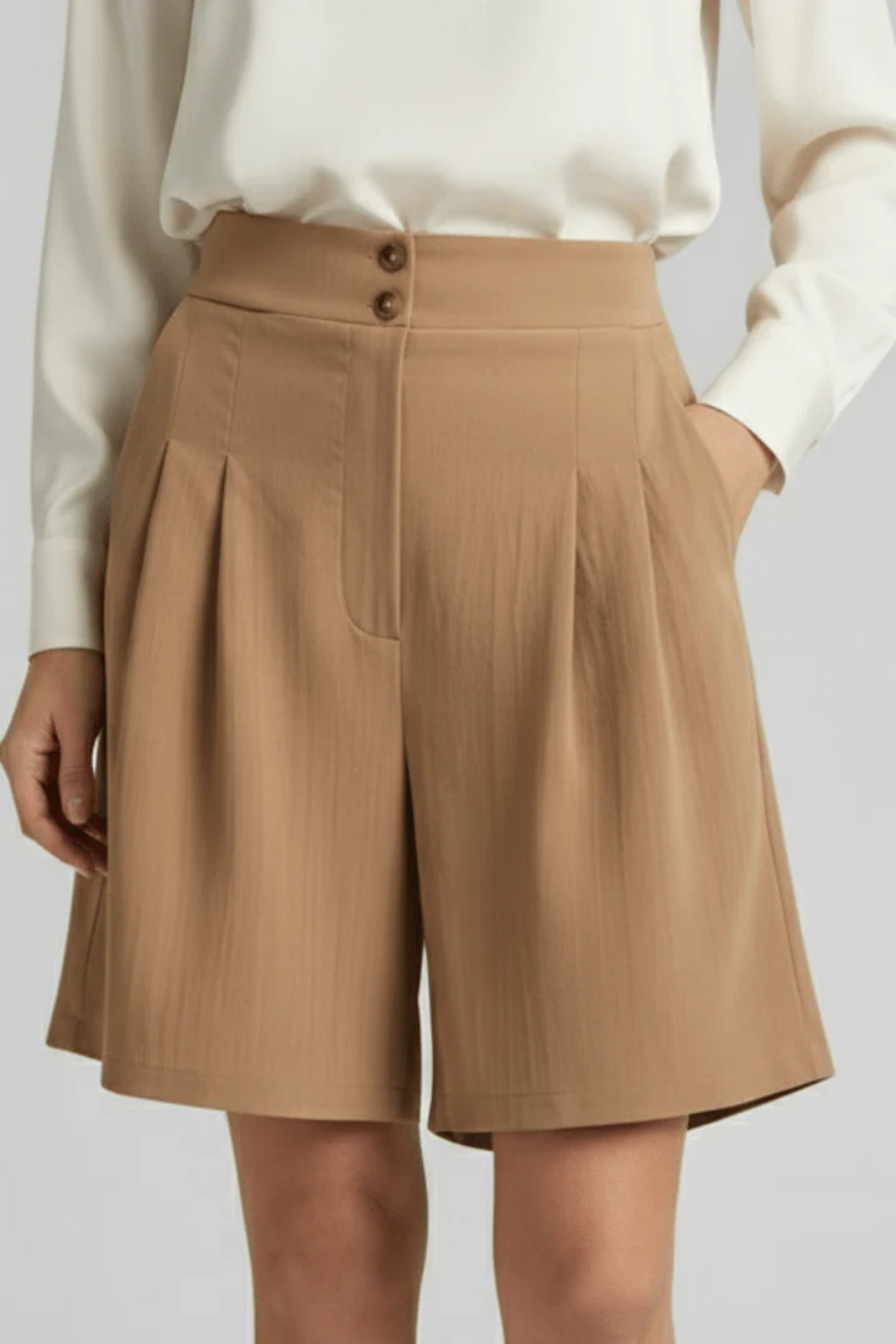 Pantalones Cortos Bermuda de Talle Alto con Pinzas y Corte Sartorial para Mujer