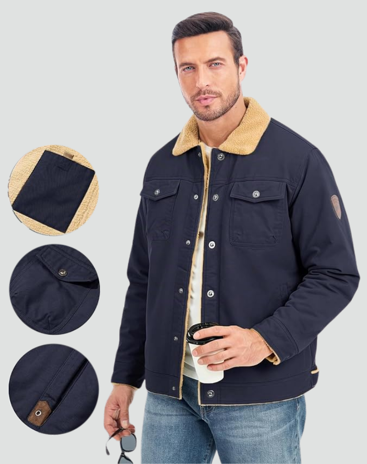 Chaqueta de Hombre con Forro Suave y Cierre de Botones a Presión