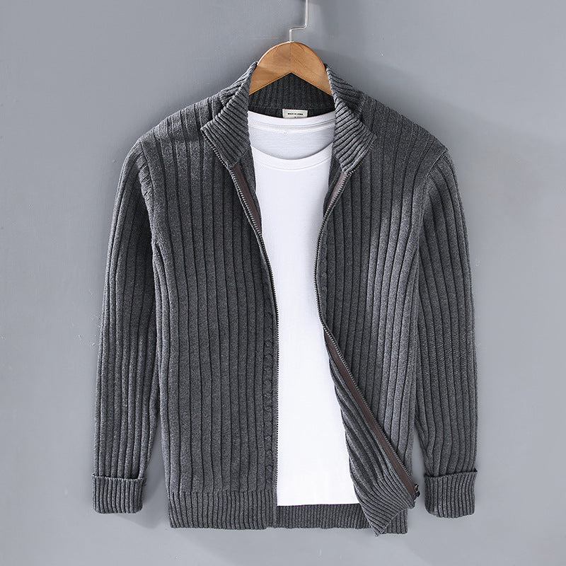 Chaqueta de punto para hombre con cremallera frontal y cuello alto ajustada