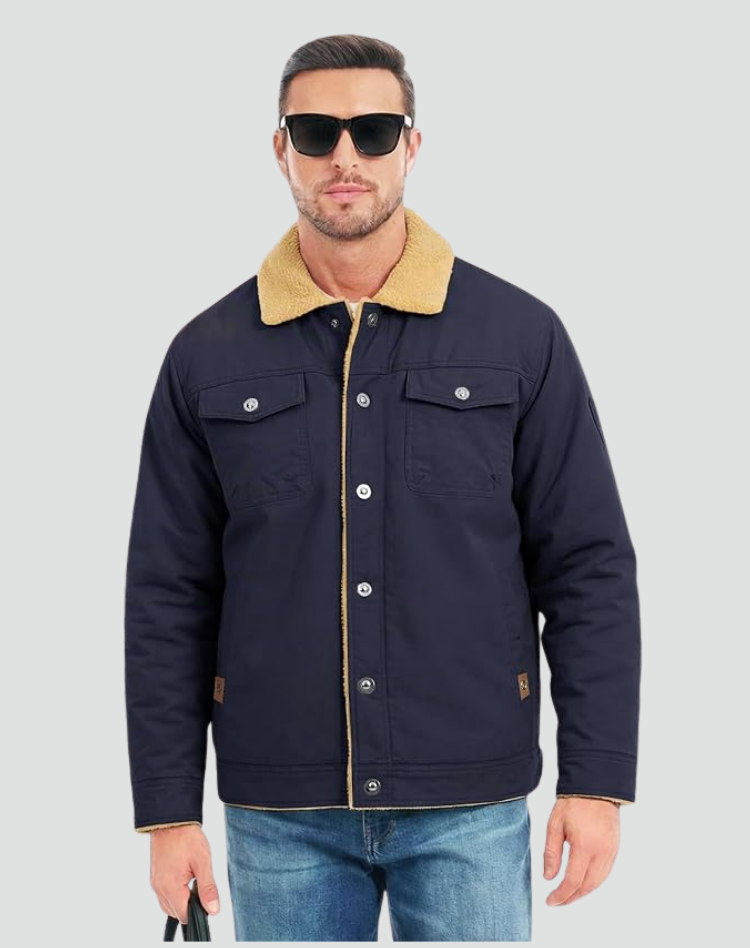 Chaqueta de Hombre con Forro Suave y Cierre de Botones a Presión