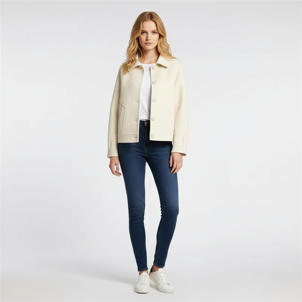 Chaqueta de Mezcla de Lana con Botones y Cuello Camisero para Mujer