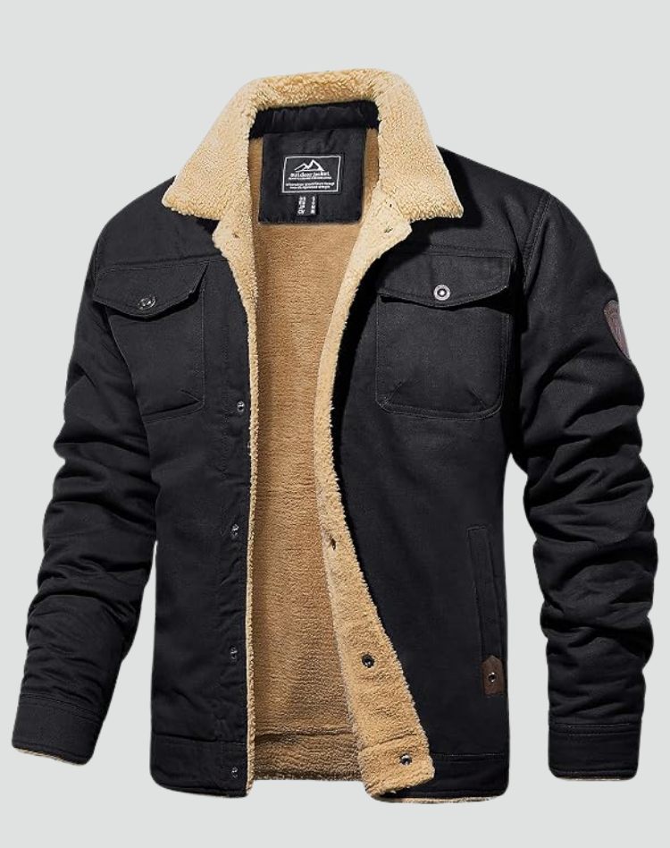 Chaqueta de Hombre con Forro Suave y Cierre de Botones a Presión