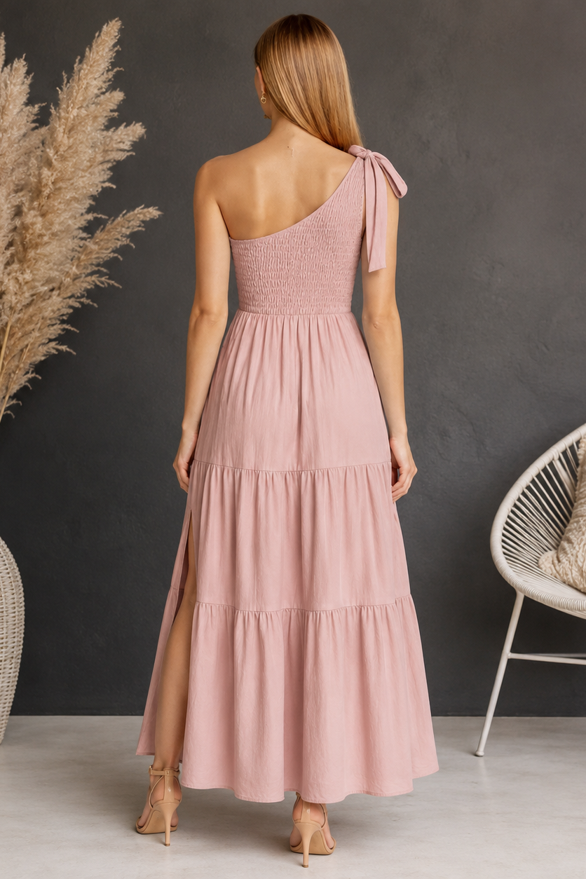 Vestido largo maternidad uun hombro fruncido