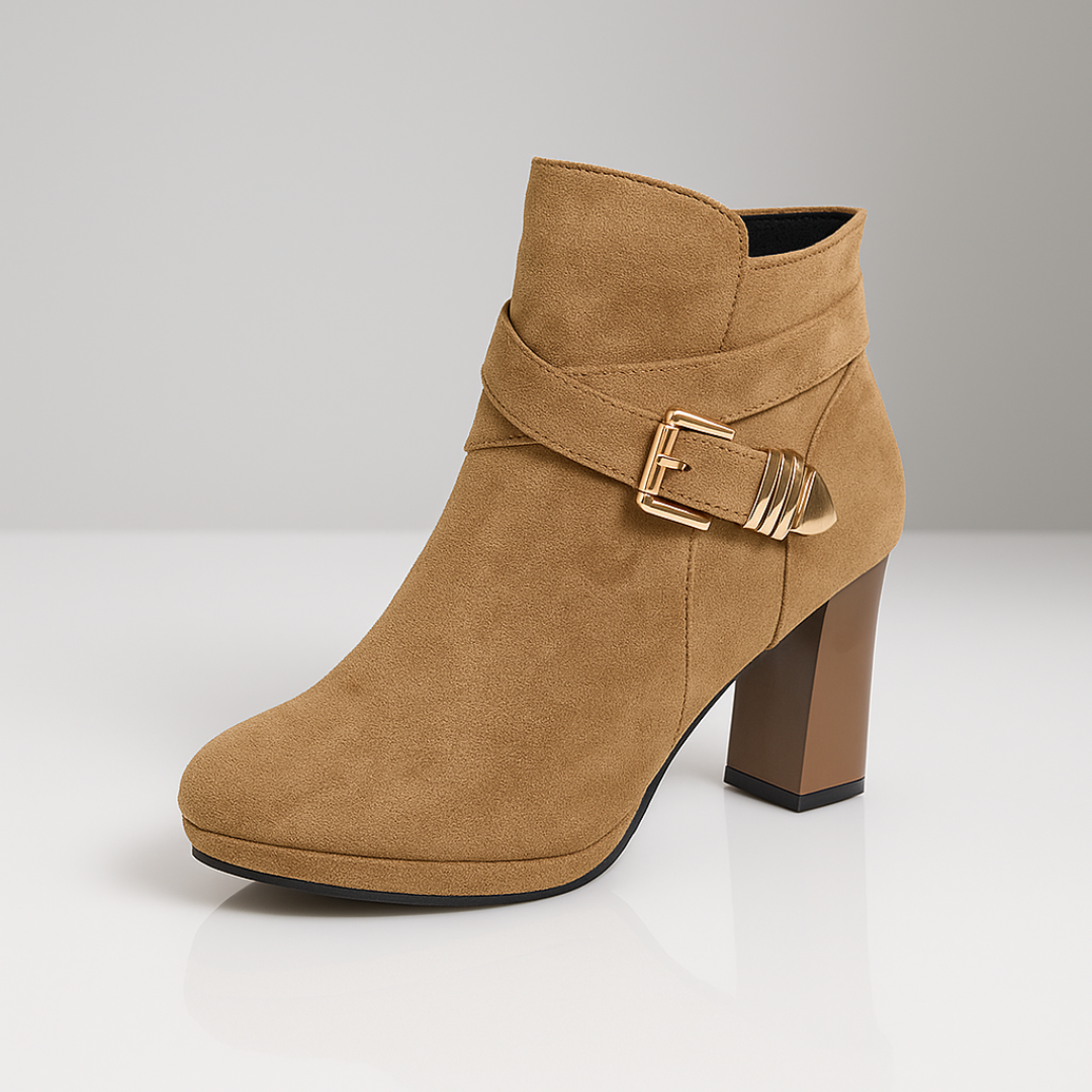 Botines de Tacón Ancho para Mujer con Hebilla y Suela de Goma Antideslizante