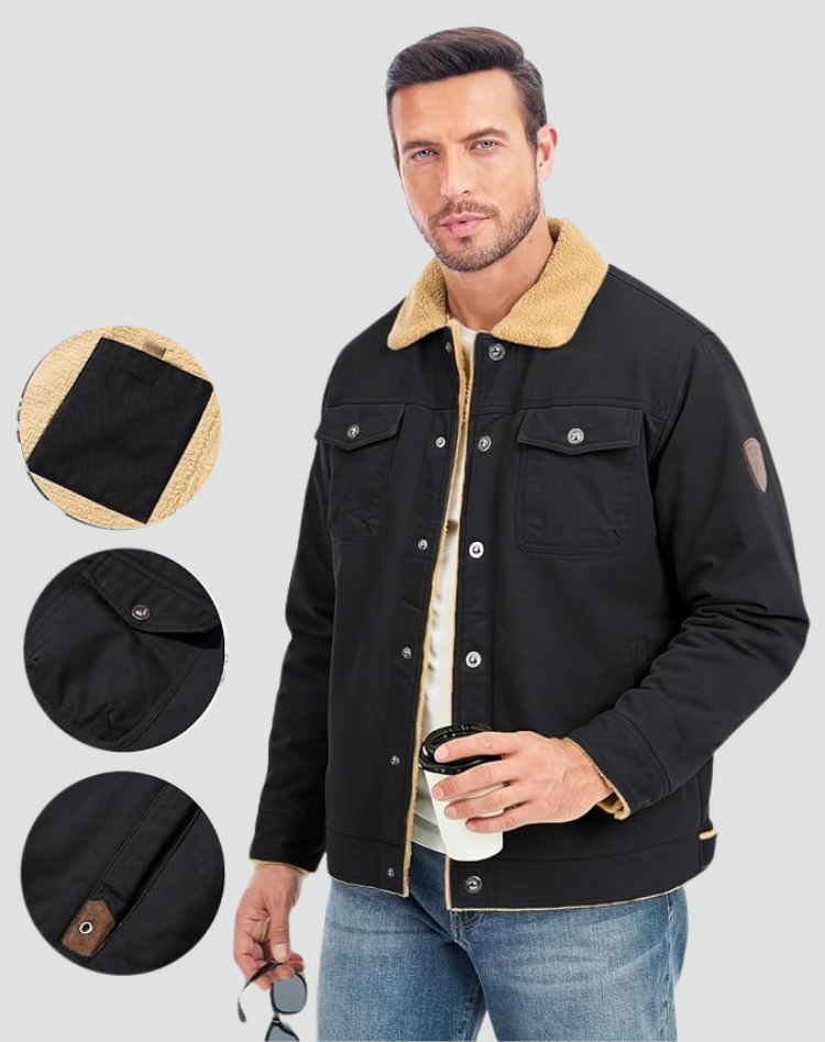 Chaqueta de Hombre con Forro Suave y Cierre de Botones a Presión