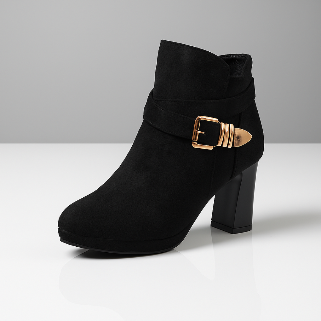 Botines de Tacón Ancho para Mujer con Hebilla y Suela de Goma Antideslizante