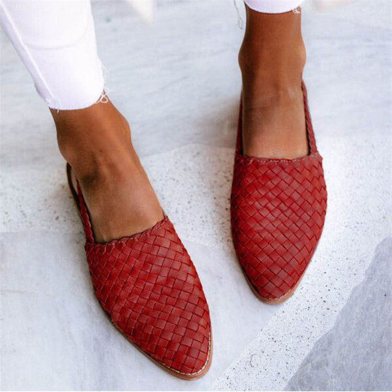 Zapatos Slingback de Piel Gevlochten con Tacón Plano y Tira Trasera para Mujer