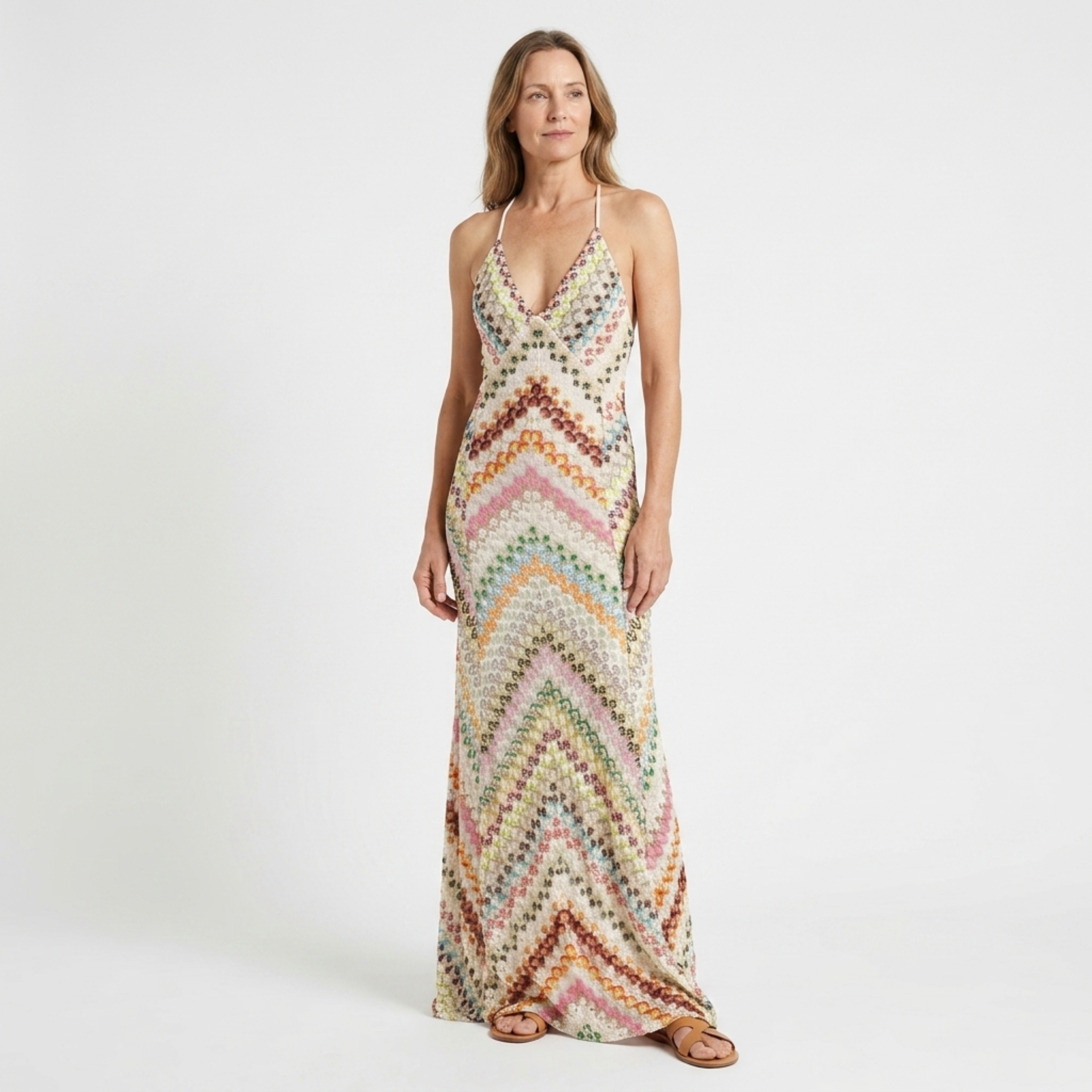 Vestido largo punto — tirantes cruzados para vacaciones