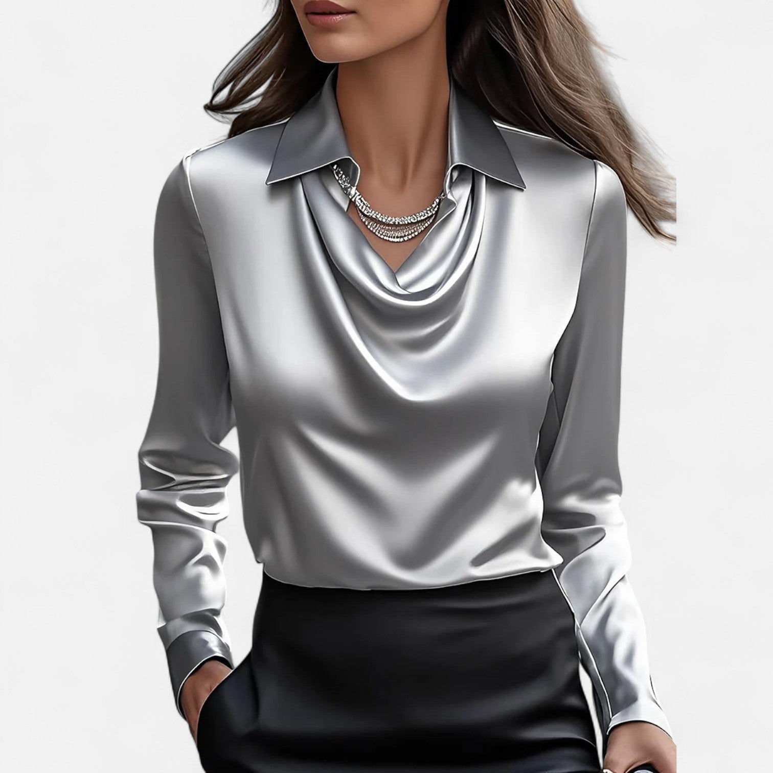 Blusa de Satén con Escote Drapeado para Mujer – Elegancia Sofisticada, Estilo Atemporal