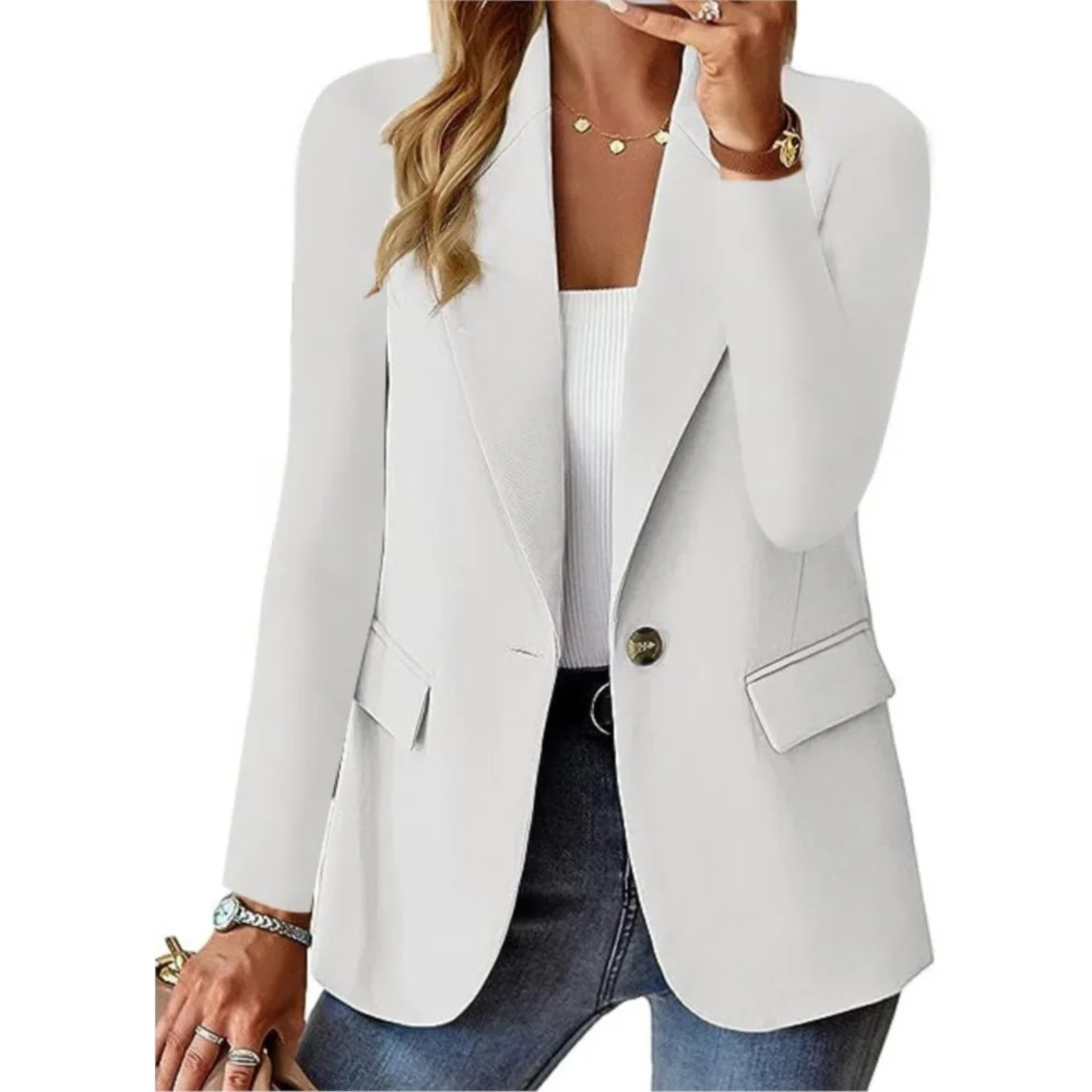 Blazer mujer corte holgado elegante chaqueta americana solapa clásica casual