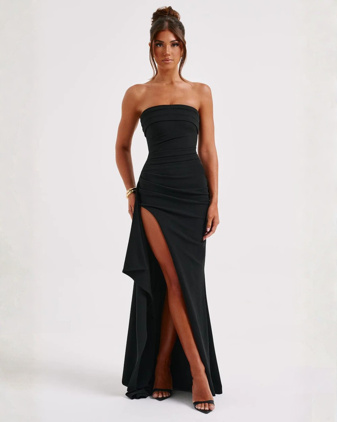 Vestido largo mujer — escote palabra de honor fruncido | gala y eventos