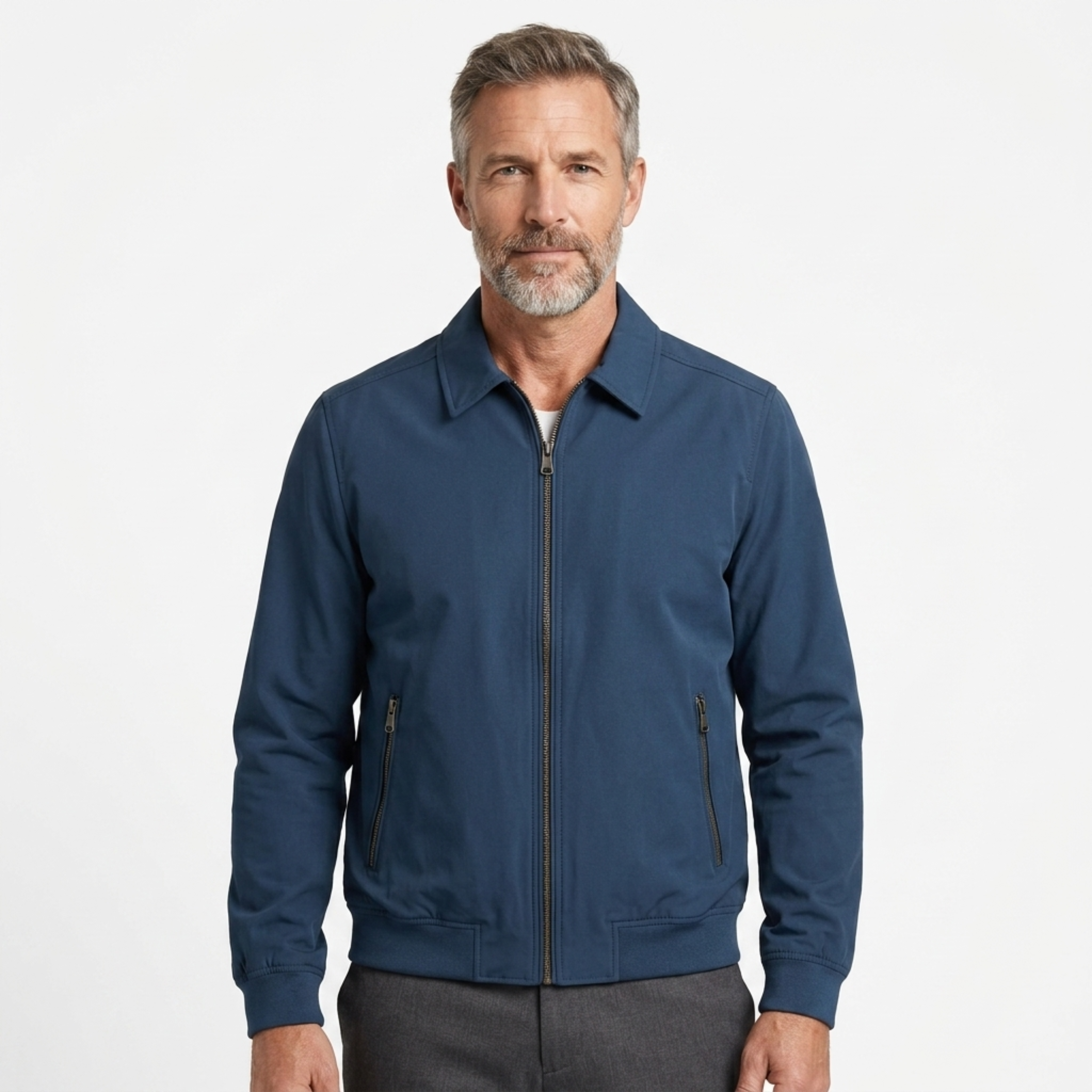 Chaqueta bomber hombre — cierre cremallera y cuello alto uso diario